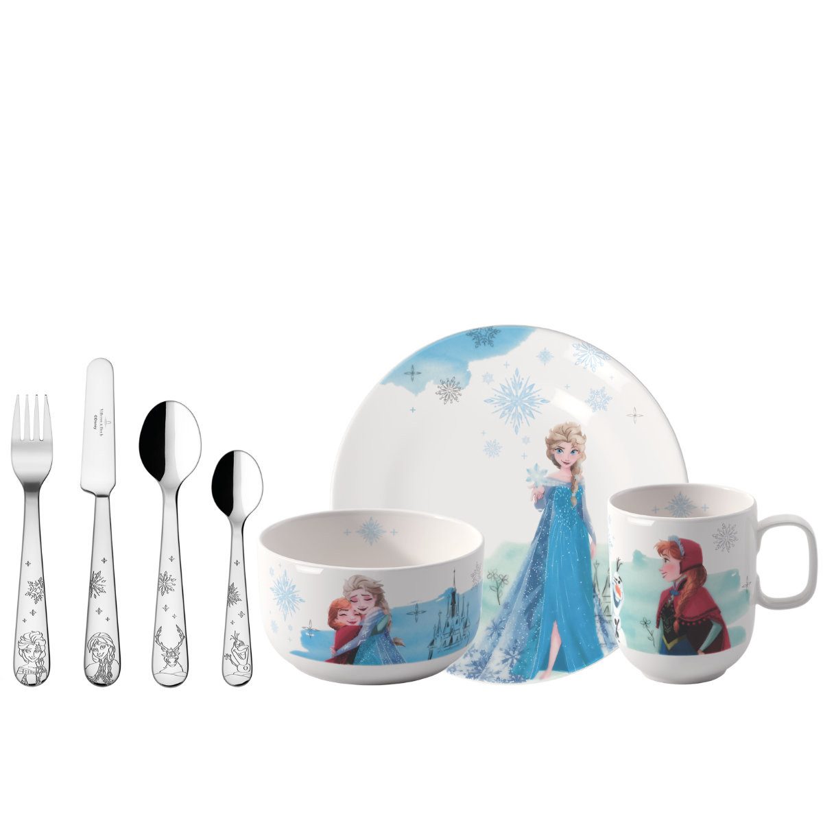 Villeroy & Boch Kindergeschirr-Set Disney Frozen, Edelstahl, Porzellan, 7-tlg.