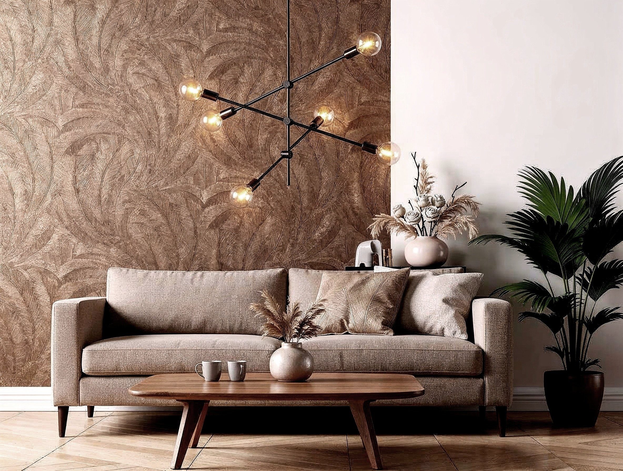 Newroom Vliestapete Savina Bronze Tapete Dschungeltapete Palmen, Blätter, Leicht glänzend, strukturiert, Tropisch