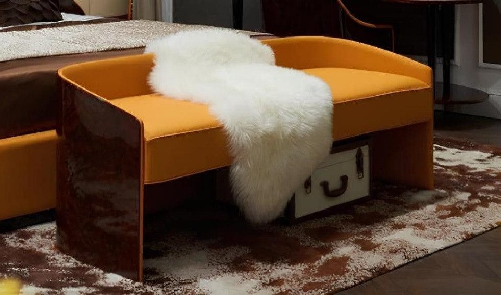 Xlmoebel Bettbank Neue Designer-Ottomane aus Leder und Holz mit Sitzpolsterbank (Bench), Hergestellt in Europa