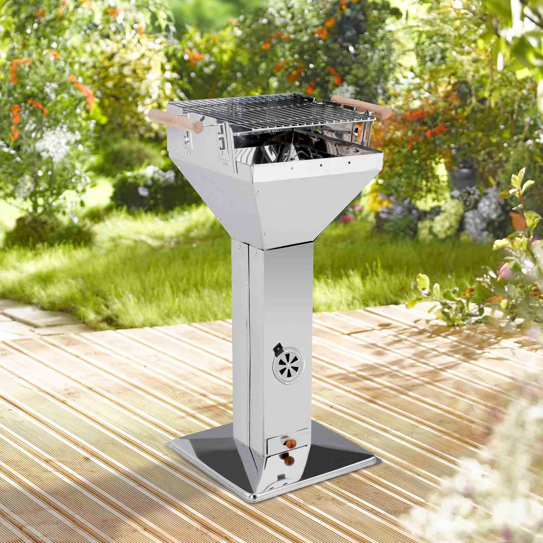 Haushalt International Holzkohlegrill Trichtergrill aus Edelstahl, eckig Maße: 38 x 38 x 93,5 cm