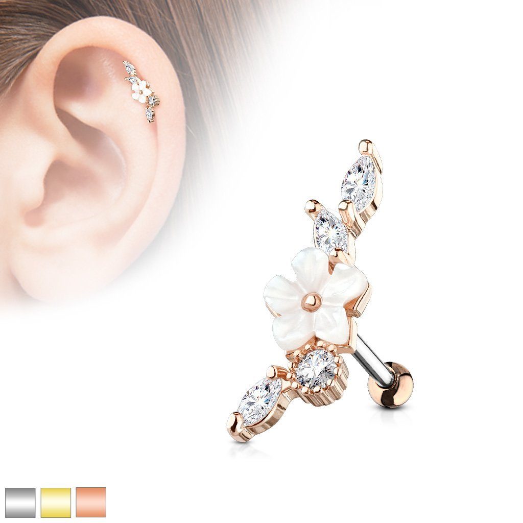 Tragus Blume Chirurgenstahl Ear Kristallen, Taffstyle Strass Ohrstecker Cartilage Stud Piercing Knorpel mit Helix Vintage L Silber 316 Piercing-Set