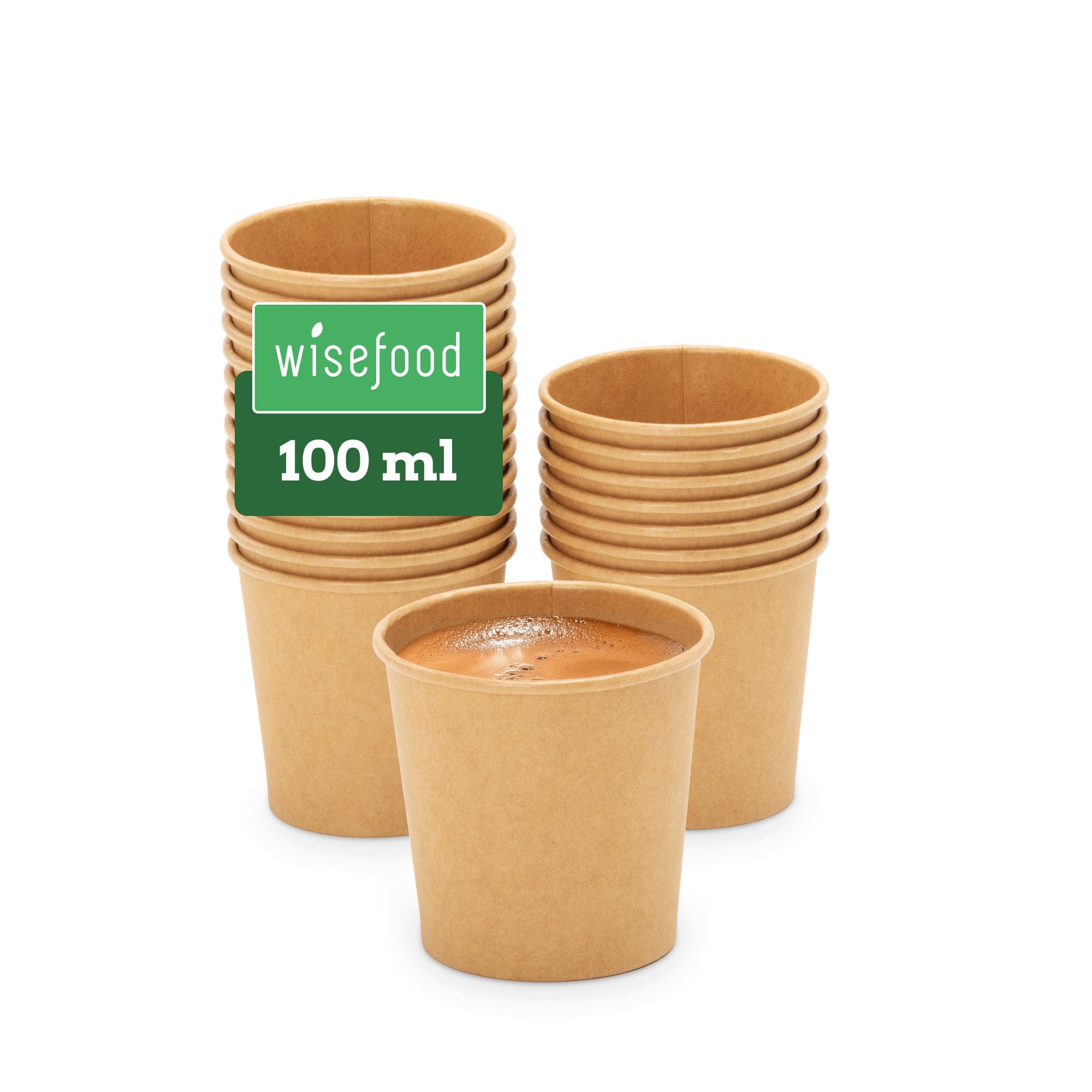 wisefood Einwegbecher 50-tlg., Bio-Pappbecher, 100, 50-tlg., Papier