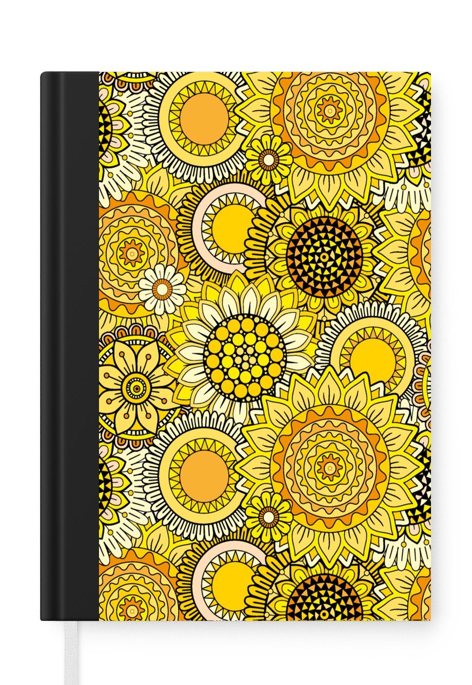 MuchoWow Notizbuch Sonnenblume - Muster - Gelb, Journal, Merkzettel, Tagebuch, Notizheft, A5, 98 Seiten, Haushaltsbuch