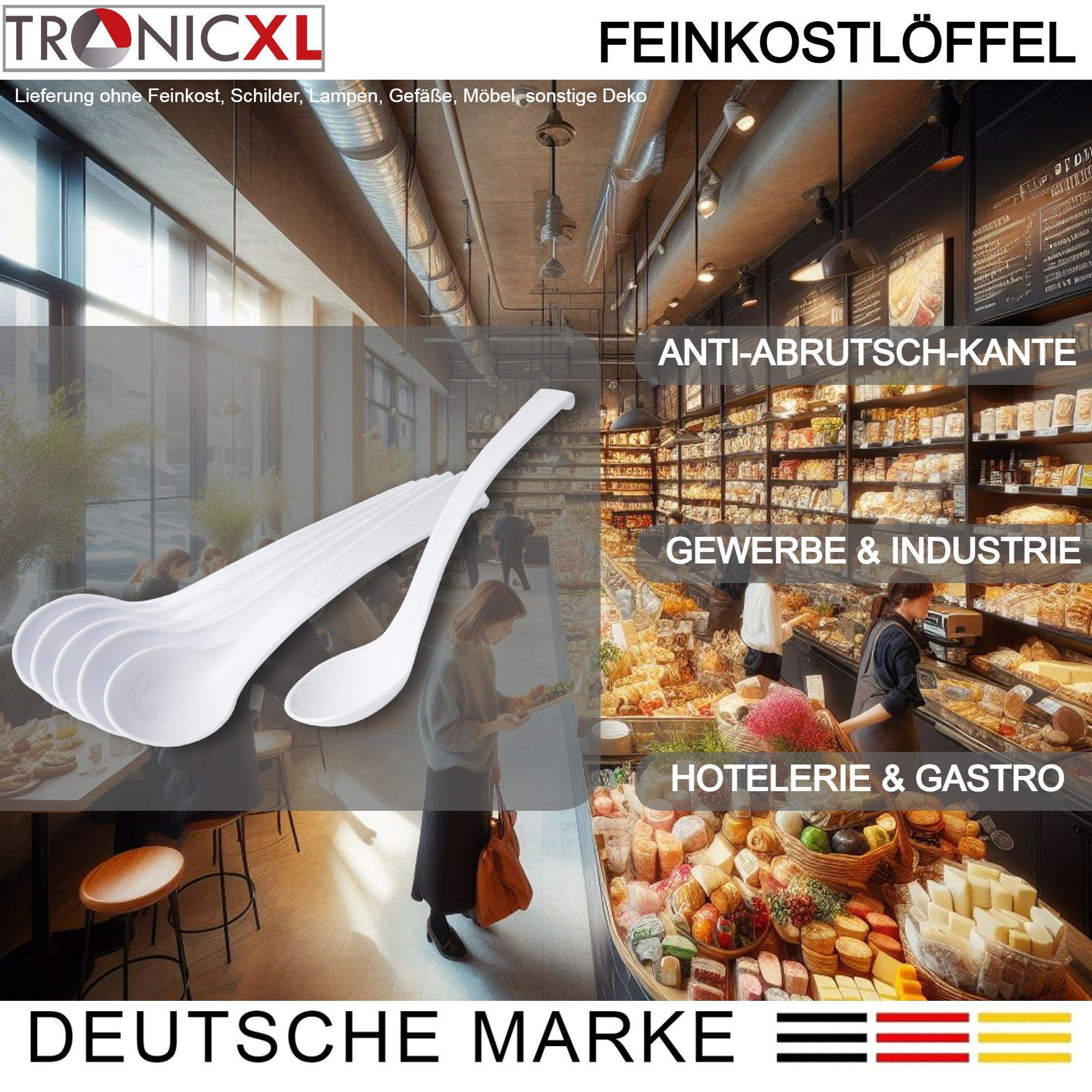 TronicXL Servierlöffel 6 Stück Schöpflöffel Feinkostlöffel Löffel Feinkost weiß Salat Gemüse, spülmaschinengeeignet San Kunststoff lebensmittelecht – Bild 2 von 5