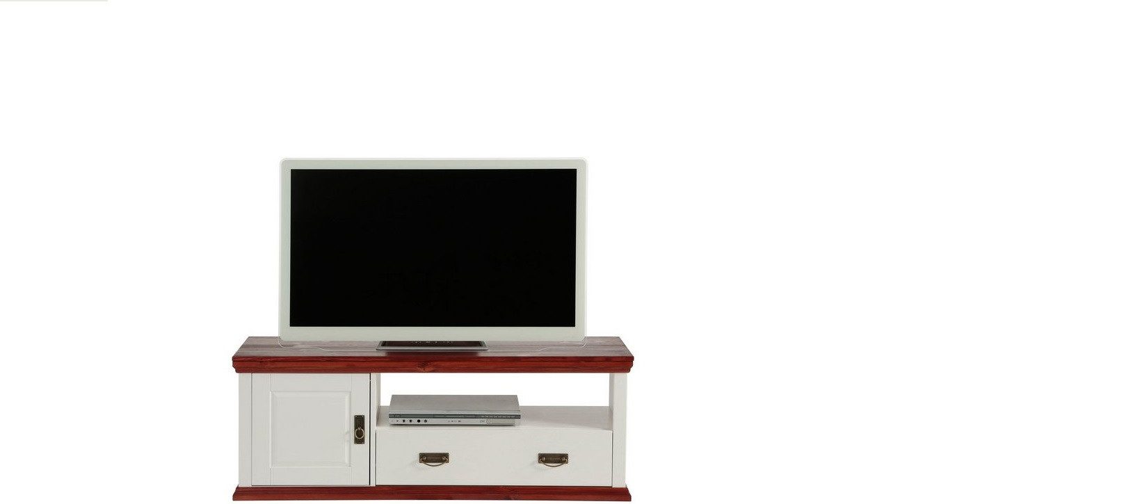 Clever-Moebel TV-Schrank TV Lowboard Kiefernholz weiß, TV-Schrank im Landhausstil