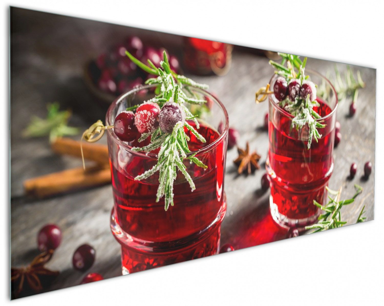 Wallario Küchenrückwand Winterlicher Cranberry-Punsch mit Rosmarin, (1-tlg)