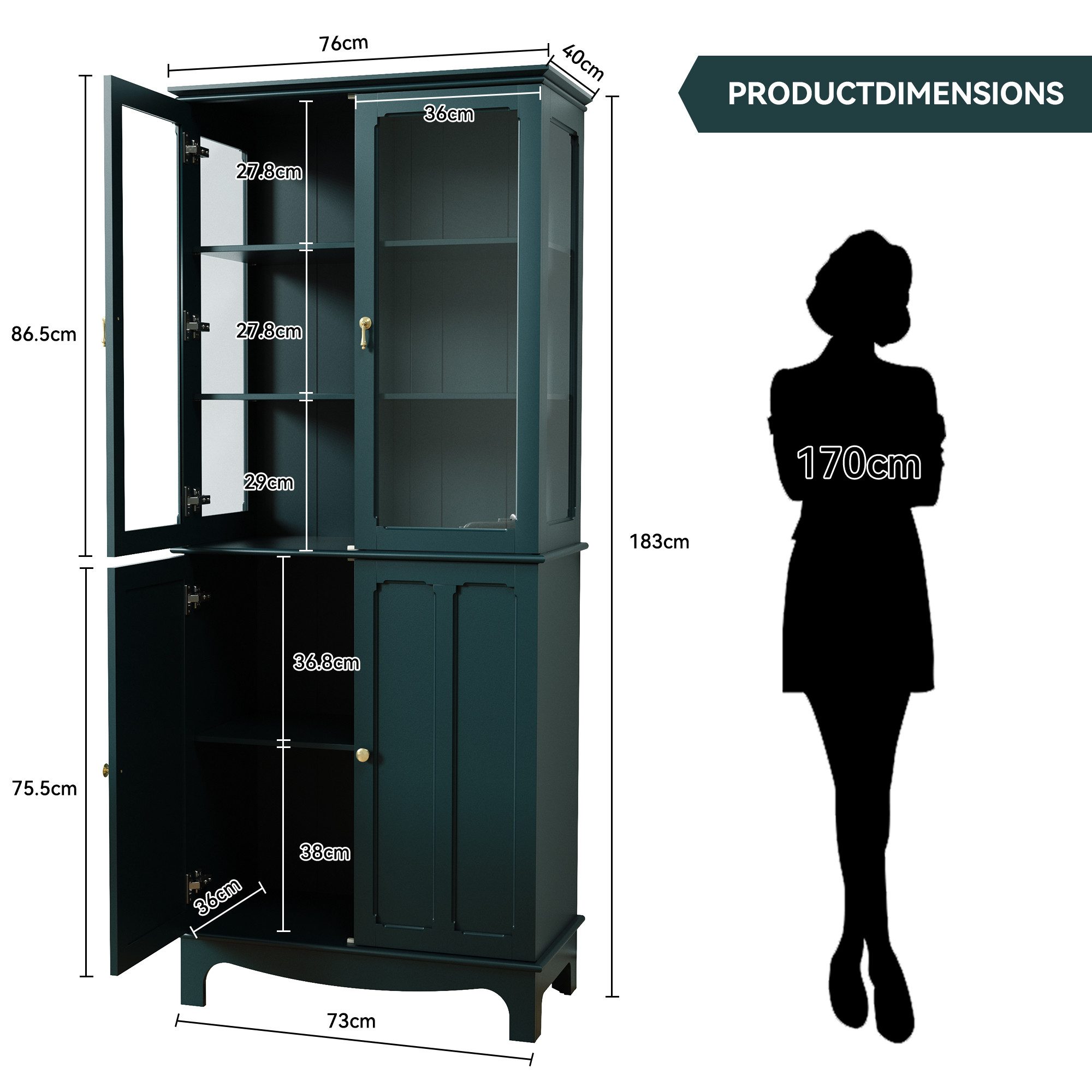HOLTICO Hochschrank Freistehender küchenschränke mit Glastür, Glasküchensch günstig online kaufen