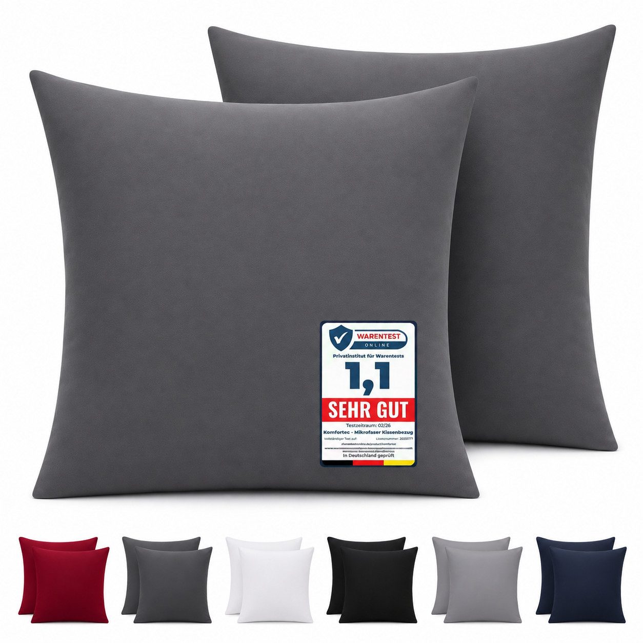 Komfortec Kissenbezug Premium Kopfkissenbezug, gebürstet 100% Mikrofaser 90g/m², (2 Stück), 40x40 cm mit Reißverschluss, Superweiches Kissenhülle Set