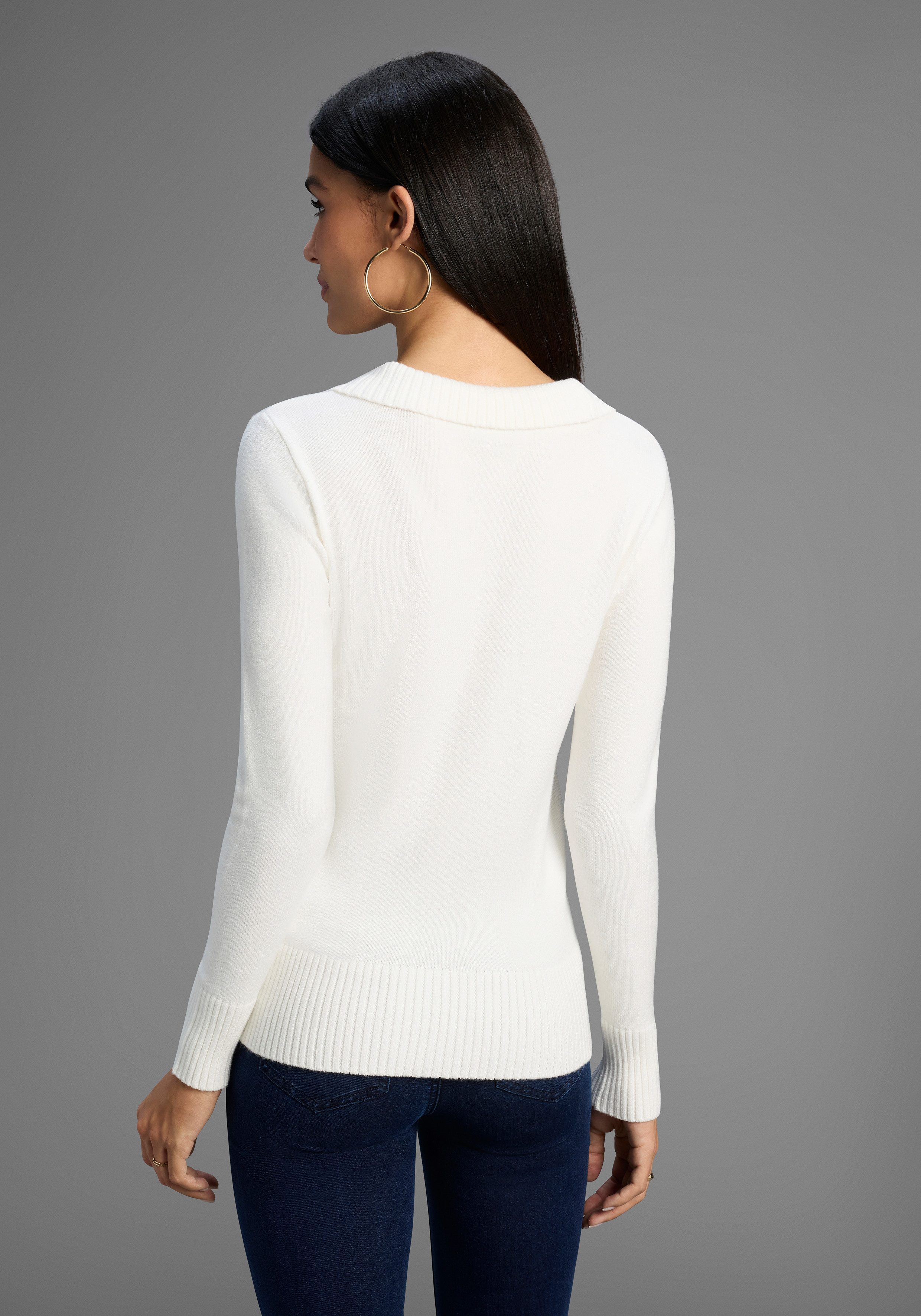 Bruno Banani Schalkragenpullover Strickmaterial, mit tiefem V-Ausschnitt, f günstig online kaufen