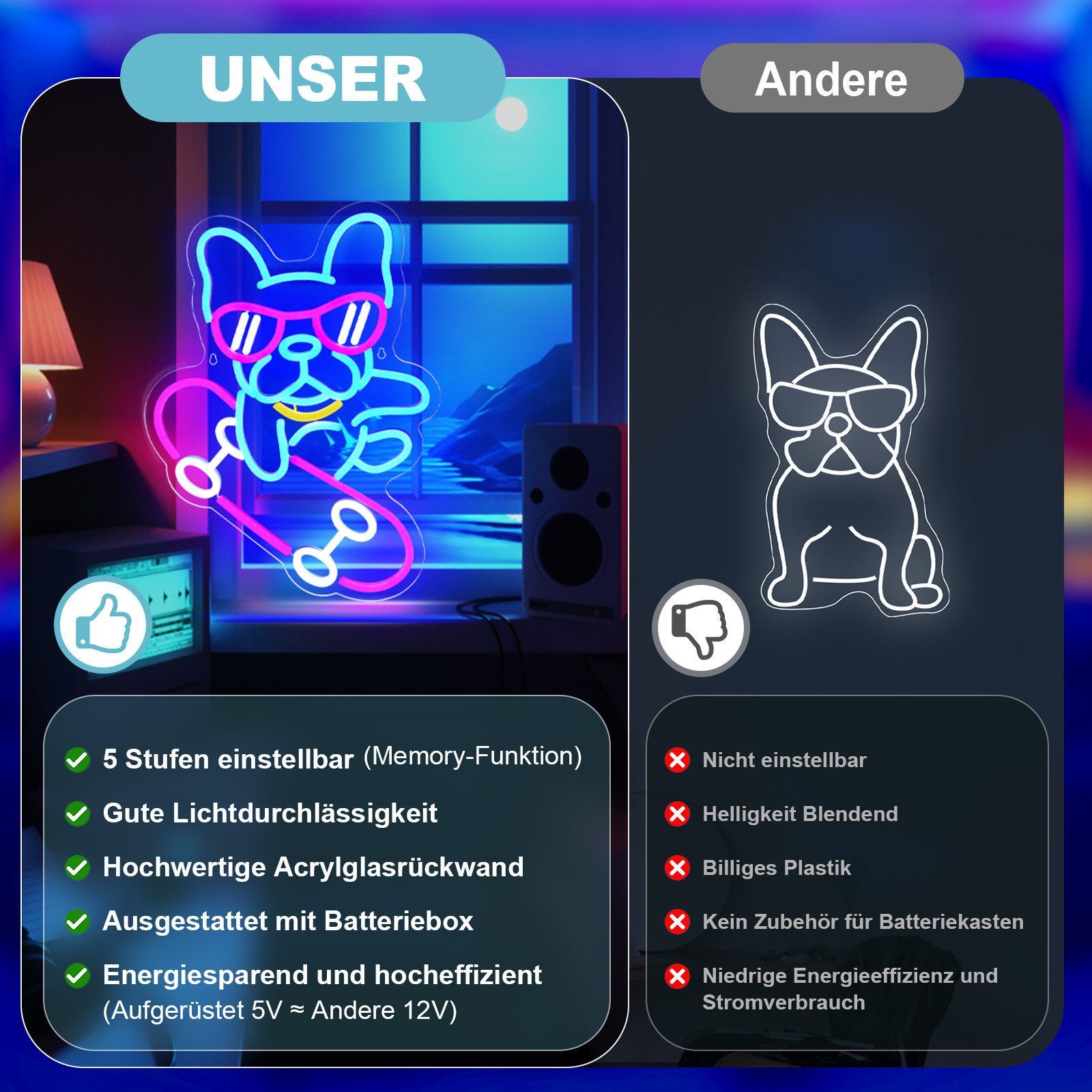 MUPOO LED Dekolicht LED-Neonschild,Dackel Skateboard Hund,LED Neon Sign Acr günstig online kaufen
