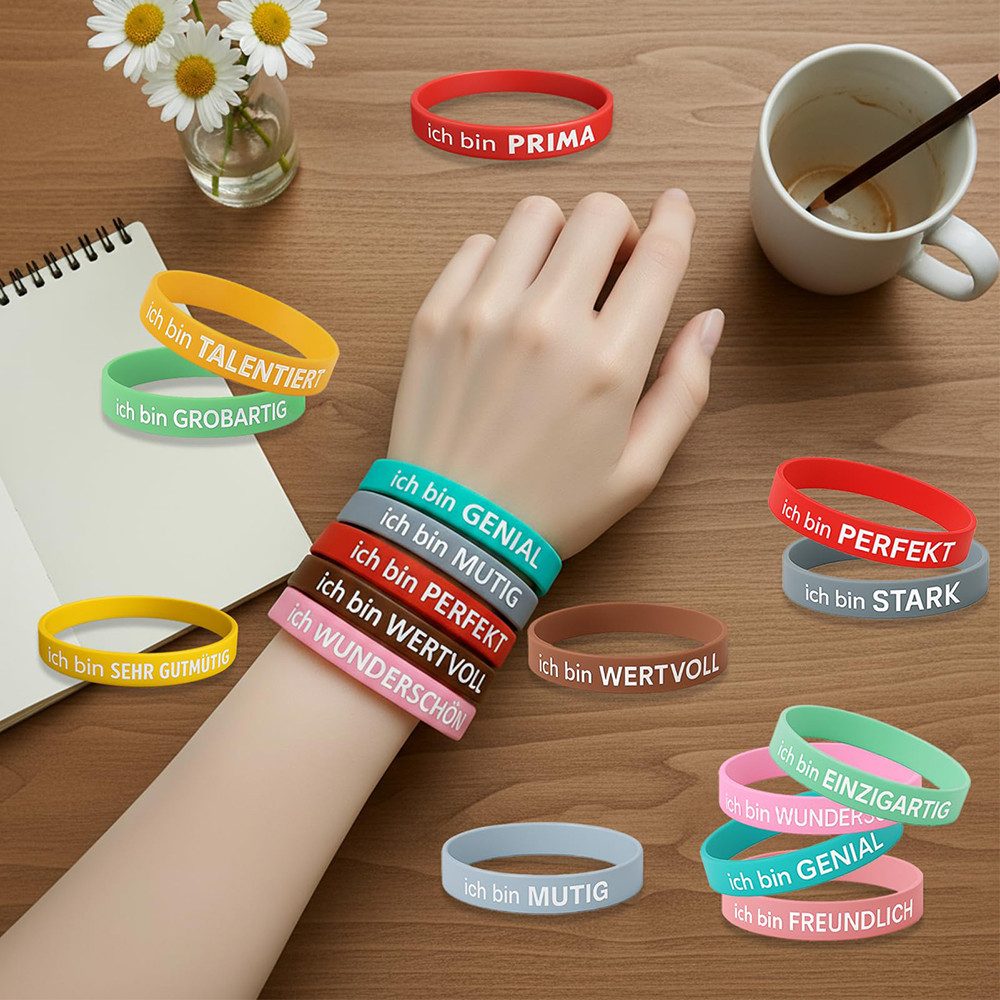 Zaewry Armband 36 Stück Motivationsarmbänder Kinder, Silikon Armband,Silikonarmbänder (24-tlg), kleine geschenke für kinder,Kindergeburtstags-Partybeutel für Te – Bild 4 von 4