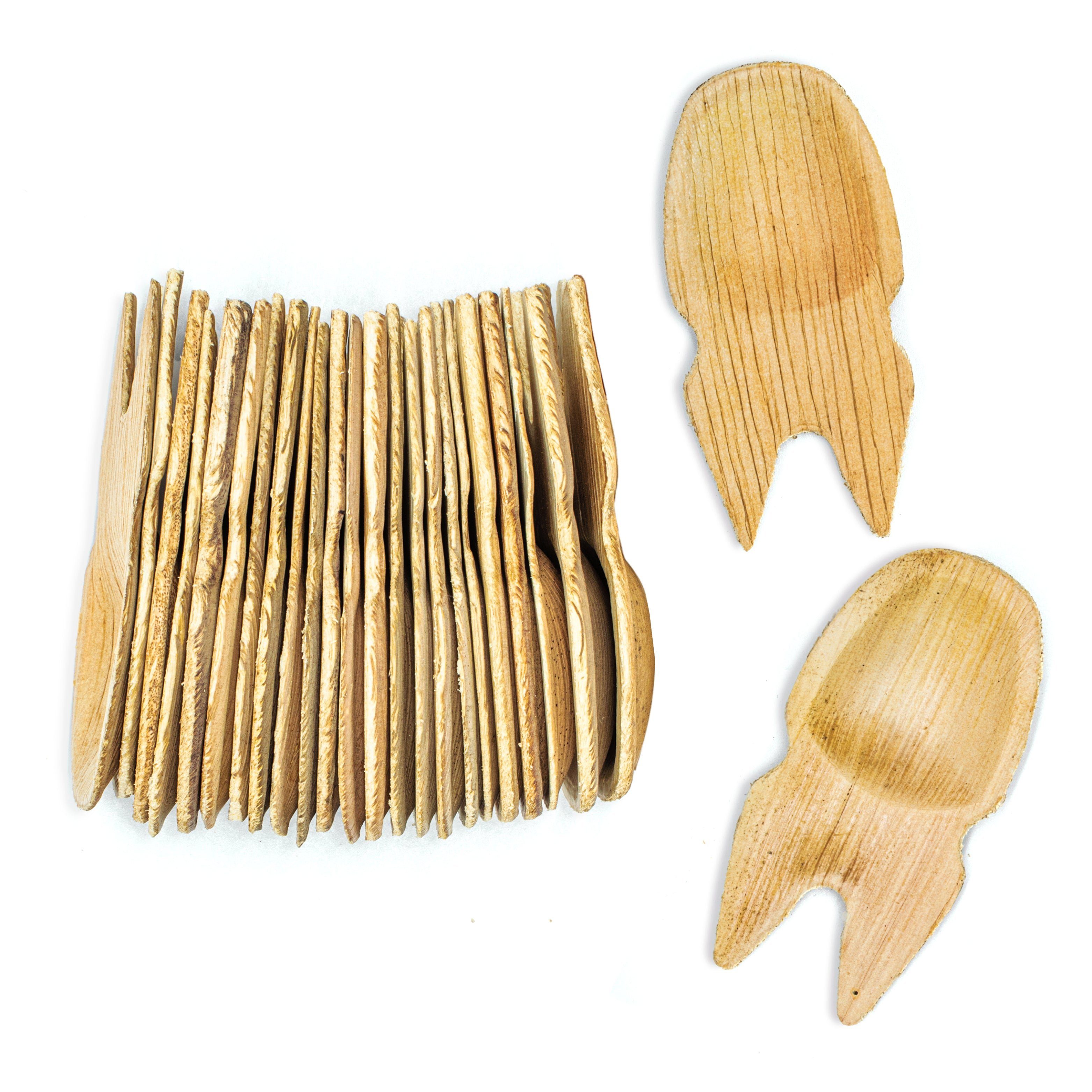 wisefood Einwegbesteck-Set Palmblatt Früchtepickser rund "Spork" 6cm (25-tlg), Palmblatt