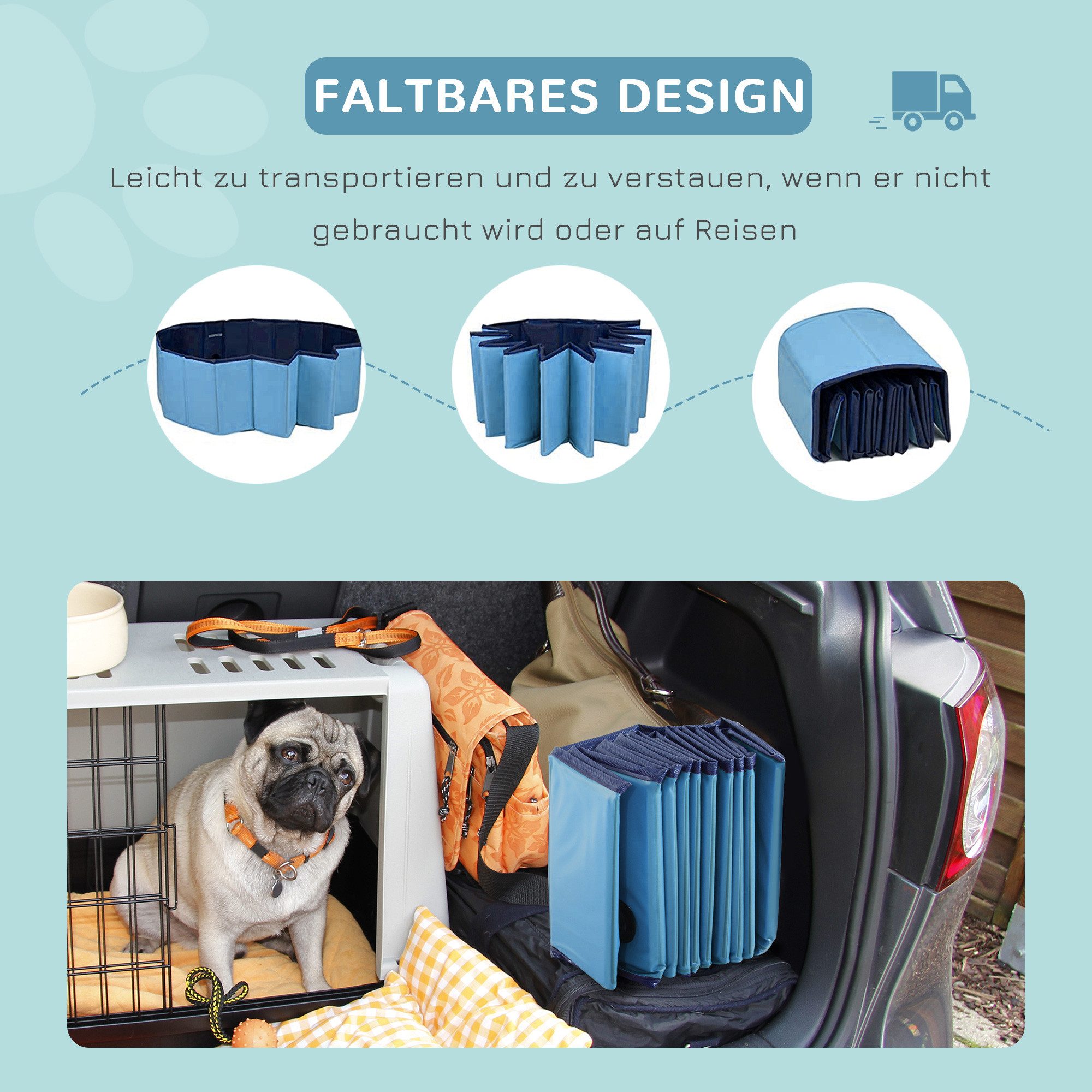 AIMAX Hundepool Hundepool faltbar Ø80cm Hundebadewanne rutschfest