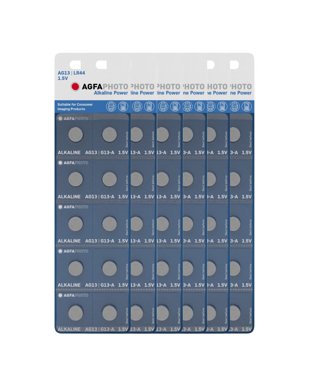 AgfaPhoto 60x AGFAPHOTO Batterie Alkaline LR44 V13GA 1,5V im 10er Blister Knopfzelle