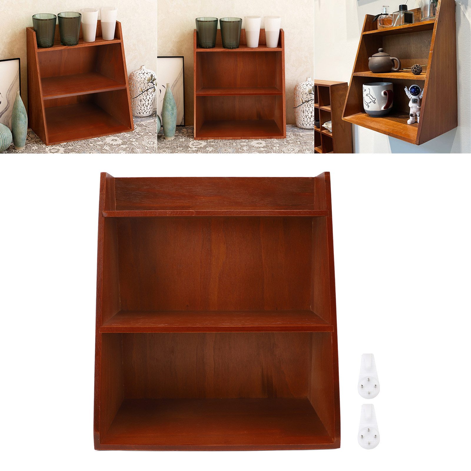 SURFOU Hängeregal Vintage Mehrstöckiger Schreibtisch-Organizer aus Holz – Wandmontage, Zwei Montagemöglichkeiten – Desktop-Aufbewahrungsständer und Wandhalterung – Vielseitiger Aufbewahrungshelfer für Homeoffice & Wohnbereich 1-tlg.