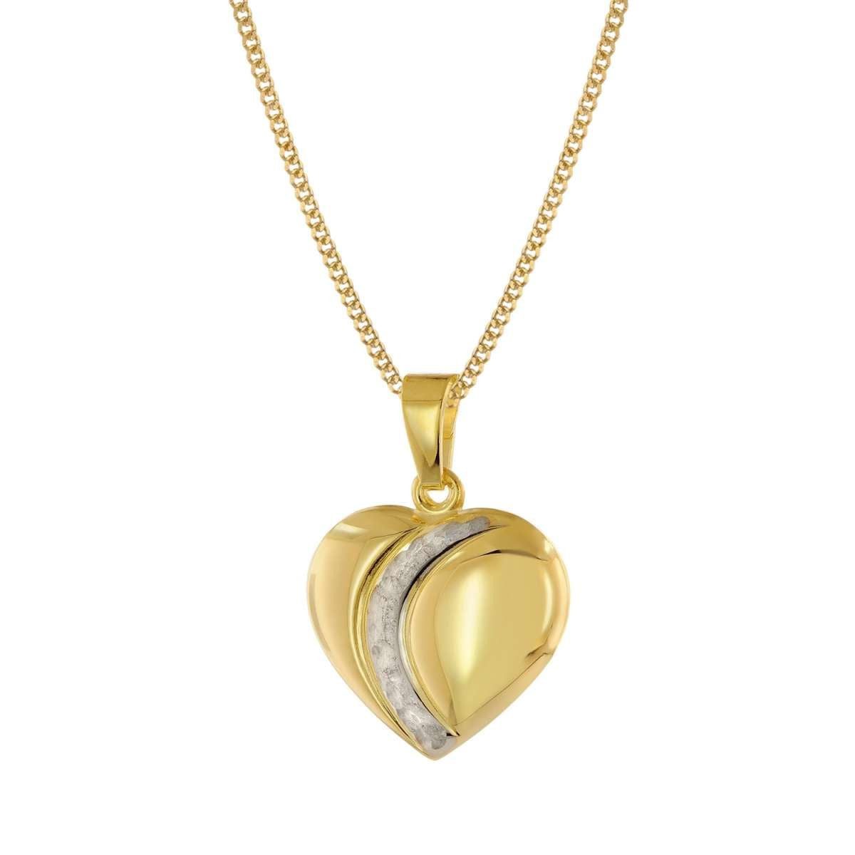 trendor Herzkette 68202, für Damen Herz-Anhänger Gold 333 Bicolor mit vergoldeter Silberkette
