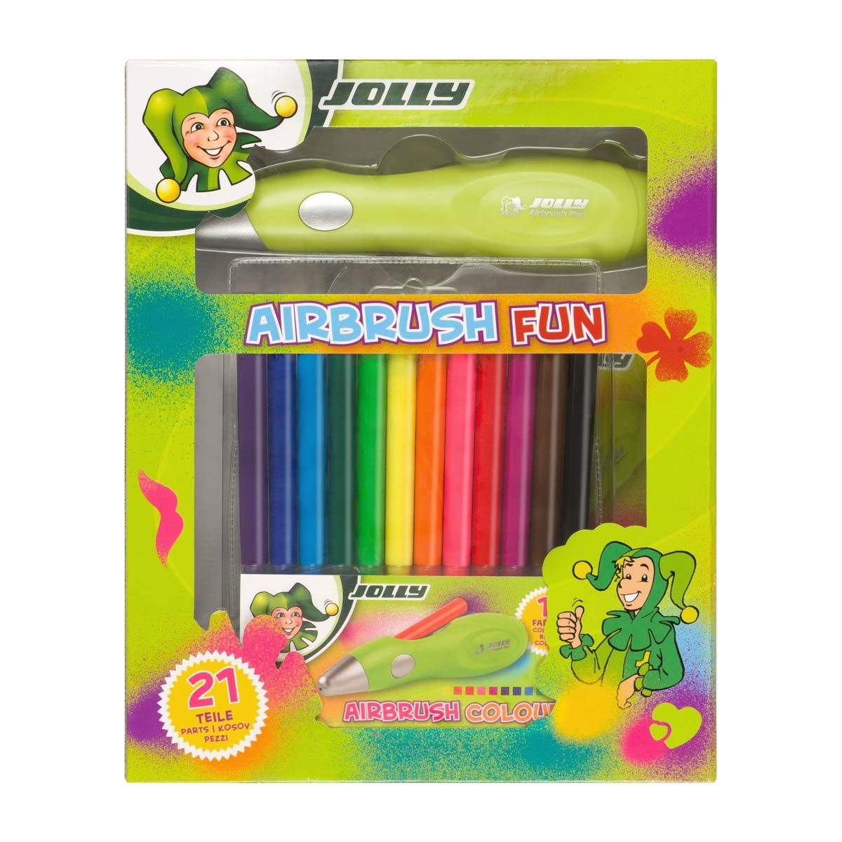JOLLY Kreativset Elektrischer Airbrush-Stift für Kinder inkl. Vorlagen (Airbrush Fun), (21-tlg)