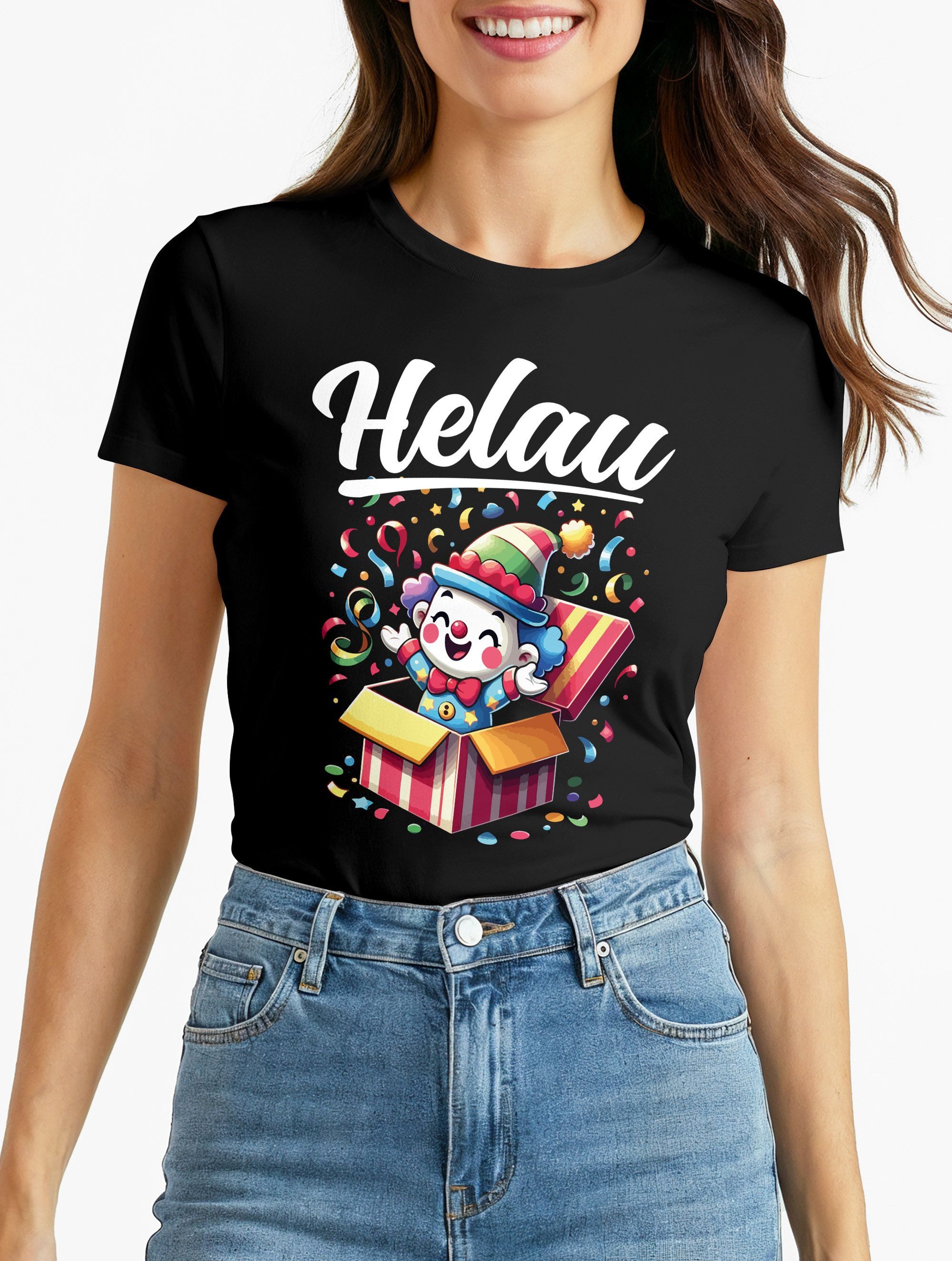 Print-Shirt Damen T-Shirt Clown Fasching Karneval Kostüm-Ersatz Verkleidung Helau