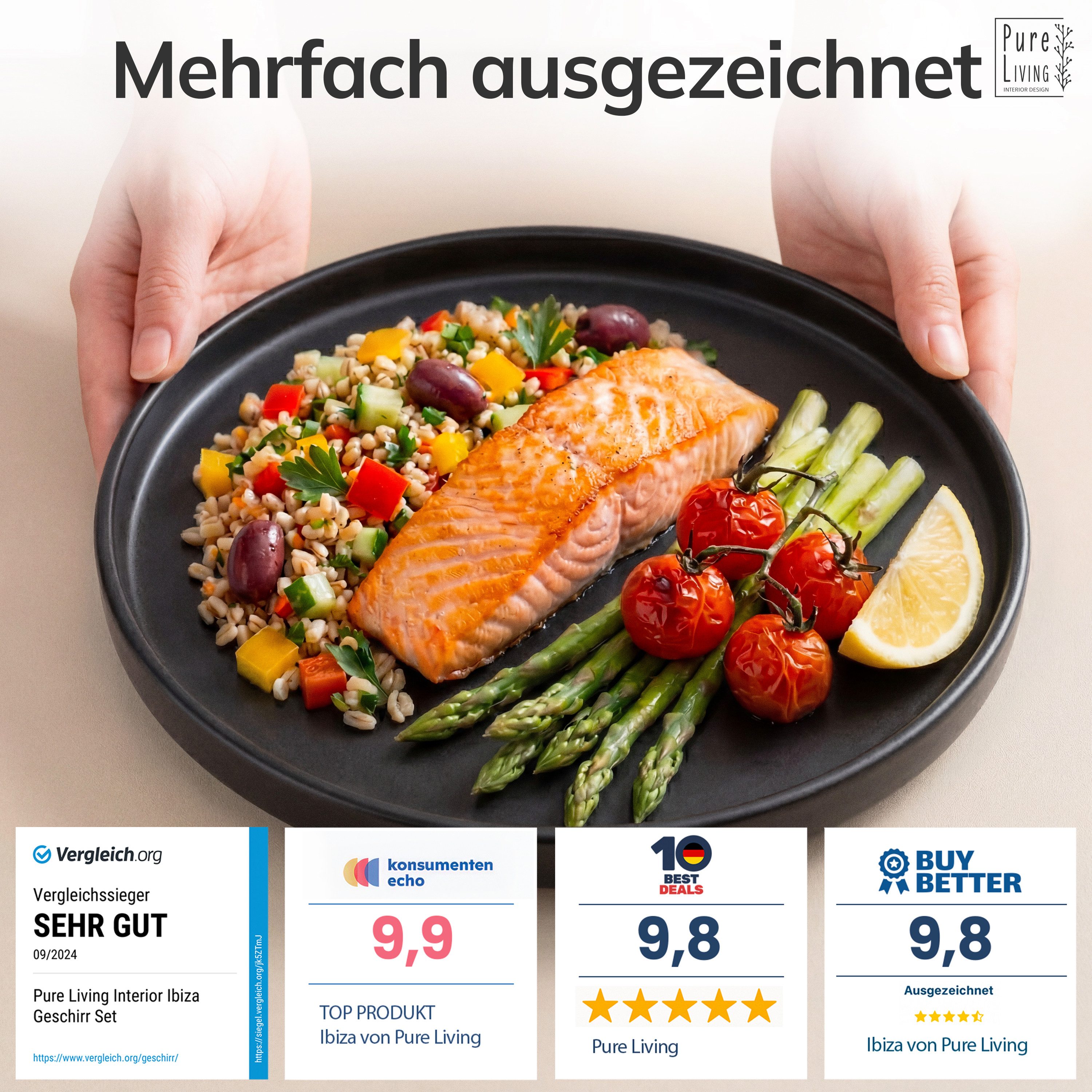 PURE LIVING INTERIOR DESIGN Geschirr-Set Pure Living »Manhattan« (36-tlg), 12 Personen, Steingut Schwarz, 12 Personen, Steingut, Urbanes Matt-Schwarz Design, Klare moderne Formen, Massives Steingut …
