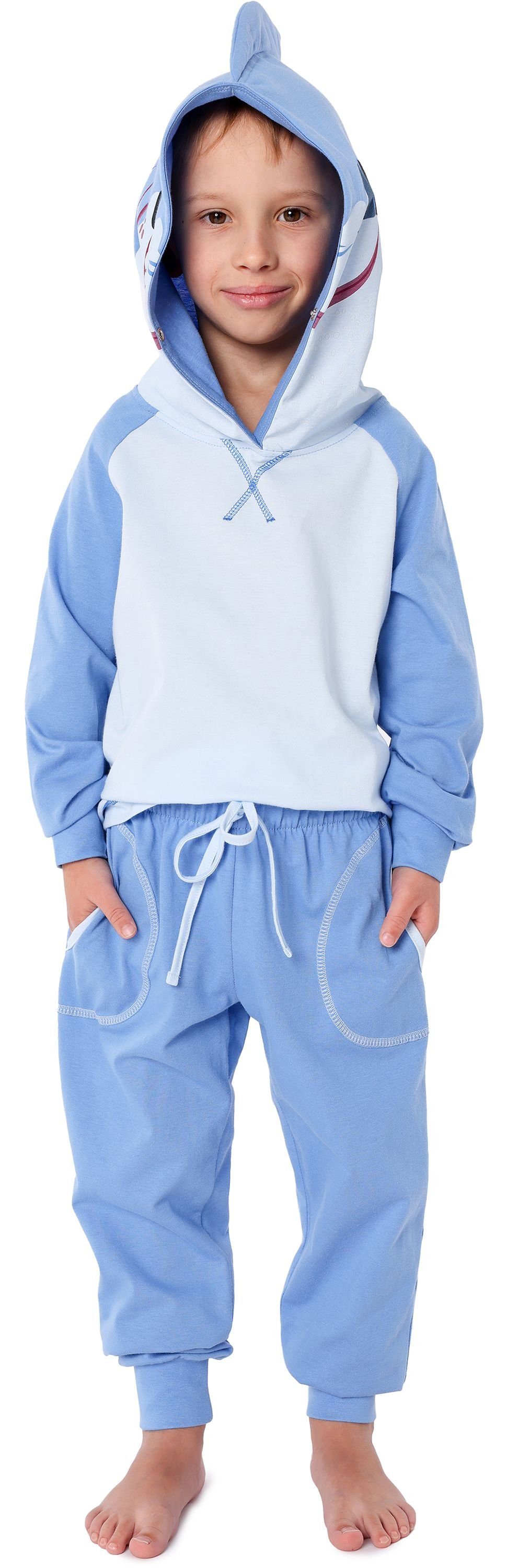 Ladeheid Schlafanzug Kinder Schlafanzug aus Baumwolle Verkleidung mit Kapuze LA40-236 ohne Blau Hai | Pyjamas
