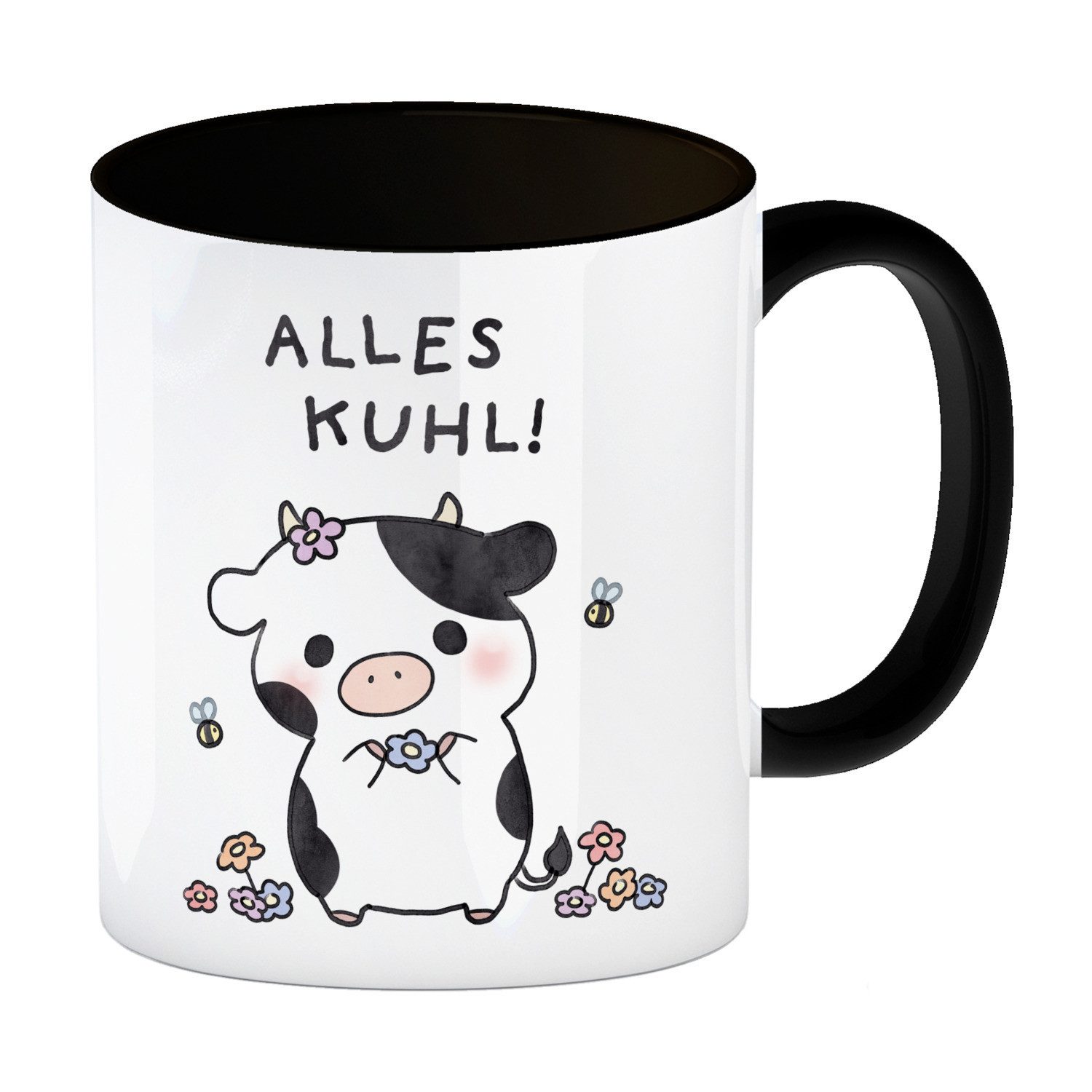 speecheese Tasse Kuh Kaffeebecher in schwarz mit Spruch Alles Kuhl