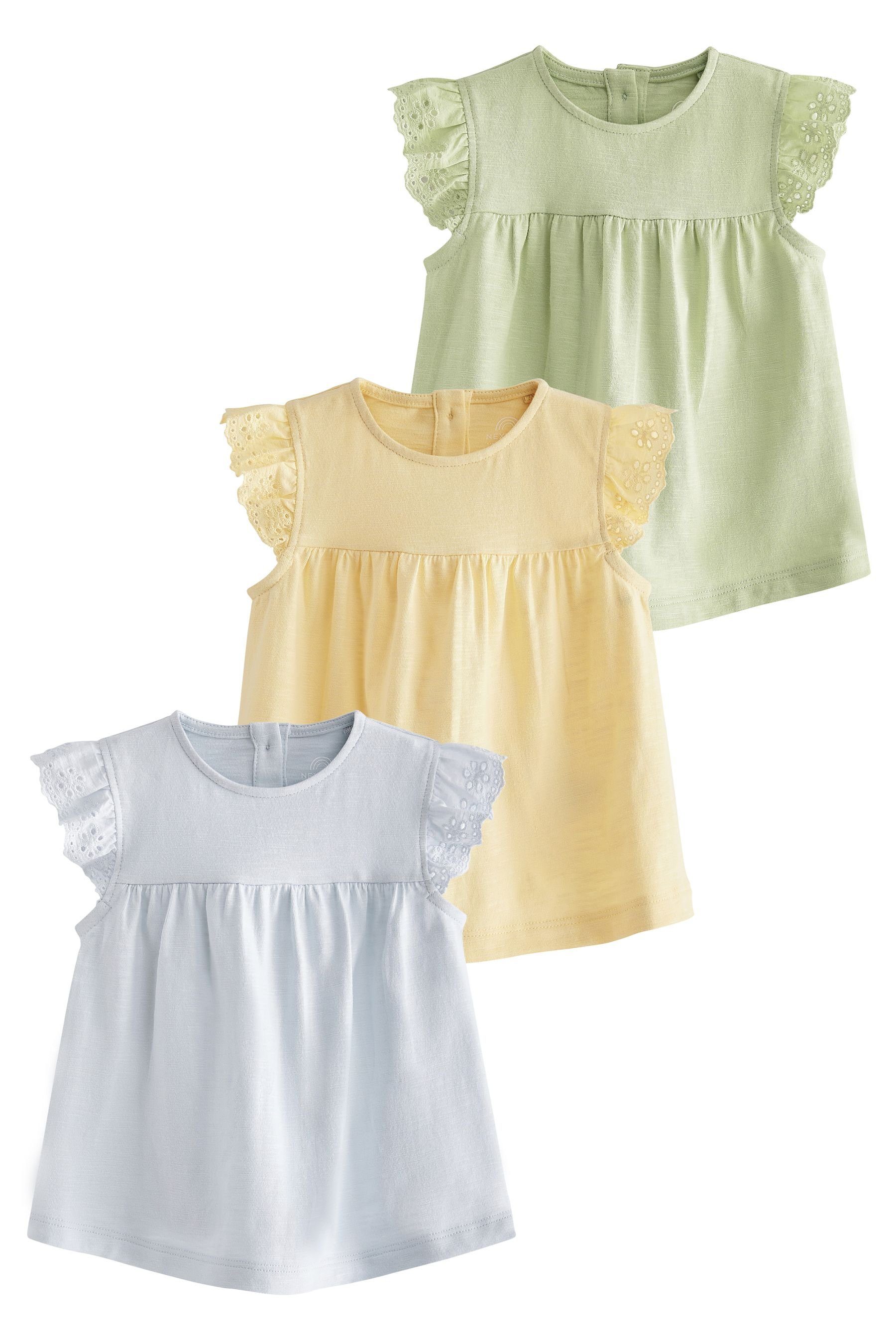 (3-tlg) Lochstickerei, 3er-Pack Baby-T-Shirts T-Shirt mit Next Blue/Yellow