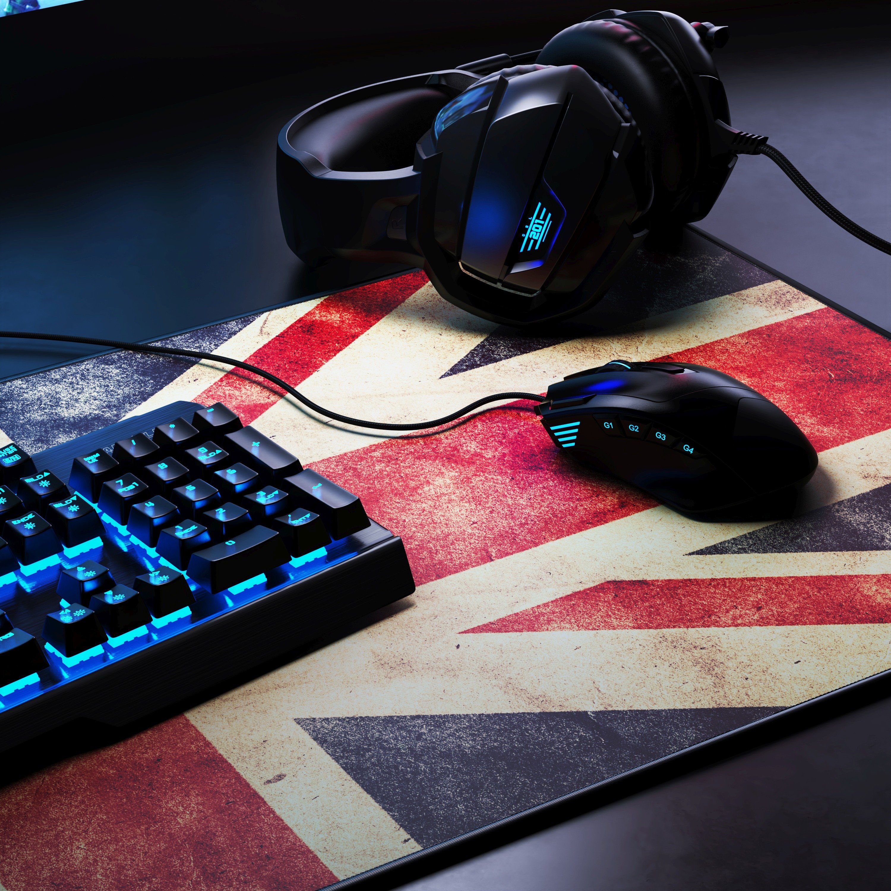 CSL Gaming Mauspad XXL Speed Mousepad 900 x 400 x 3 mm, große Tischunterlage (1-St), rutschfest, abwaschbar, Geschwindigkeit & Präzision, Vintage Flagge – Bild 2 von 5