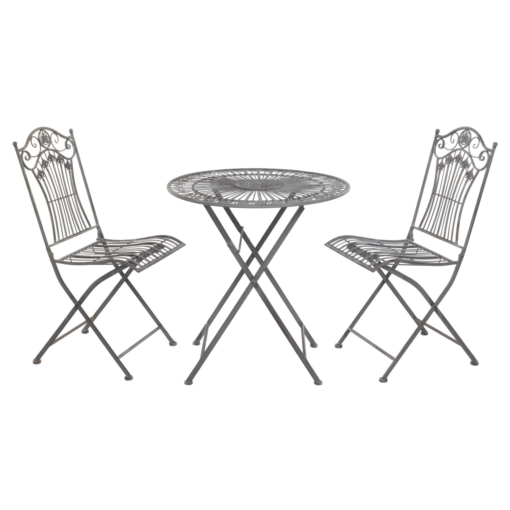Moritz Balkonset Bistrogarnitur Vintage Klappset 3-teilig Metall Altgrau Garten Balkon, (3-tlg)