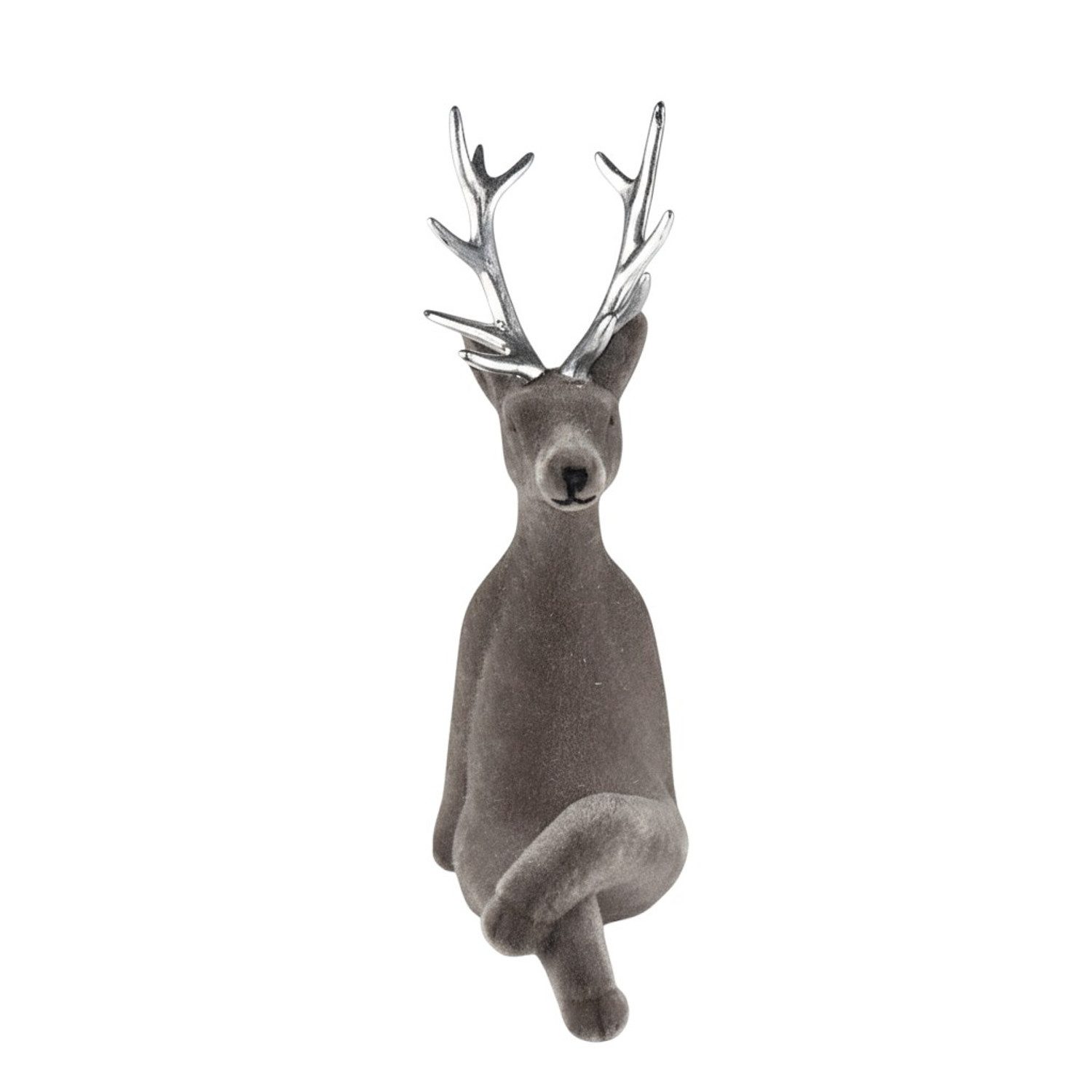 Macosa Home Kantenhocker Rentier 21 cm Grau, Orange od. Lila (Dekoration Weihnachtsdeko, Dekofigur modern Weihnachten), Kunststoff beflockt Dekorentier