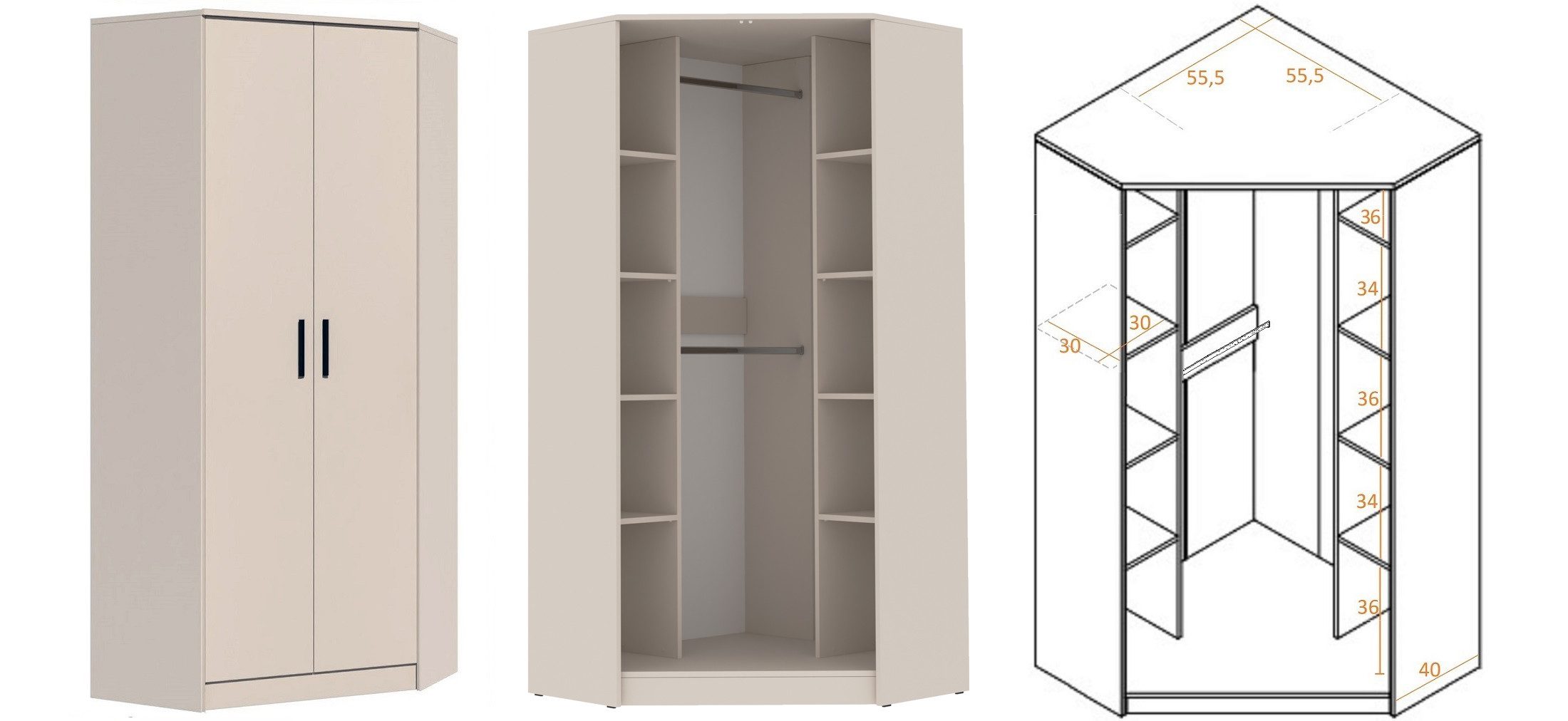 Marmex Möbel Schrank-Set GRANT SET 39 C Kommode Eckschrank Mehrzweckschrank-Set, (2-St), Scharniere Soft-Close, Vollauszug der Schubladen, Kabeldurchführung