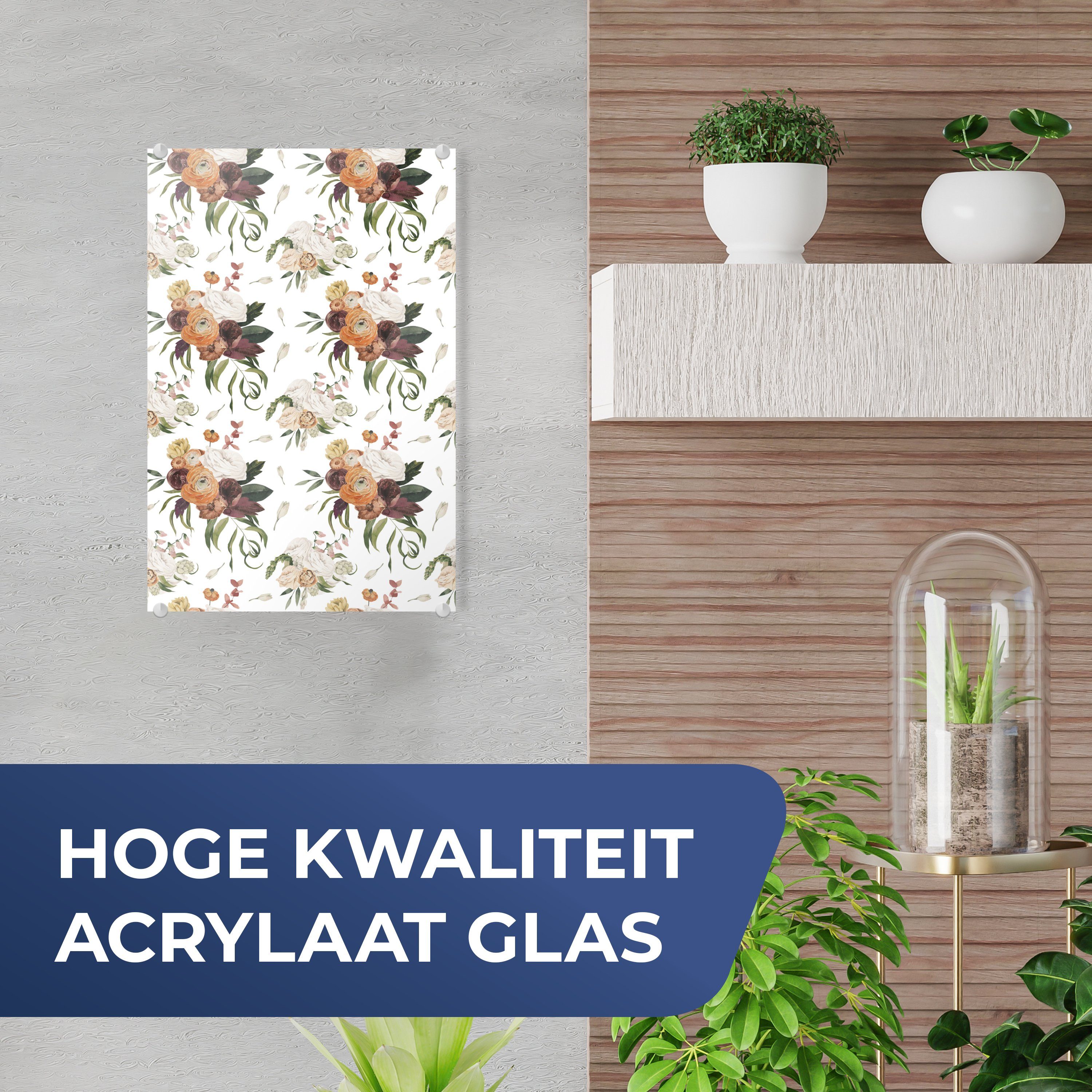 (1 Glas MuchoWow Blumen Bilder - Acrylglasbild Wanddekoration Glas - Wandbild auf Foto auf Farben, - Blumenarrangement St), - - Glasbilder