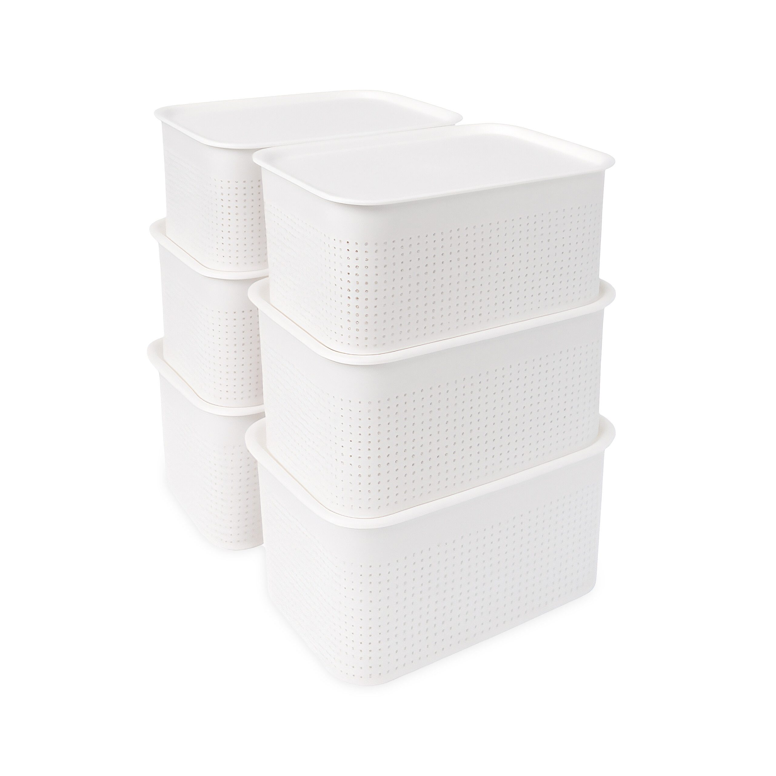 relaxdays Aufbewahrungsbox mit Deckel 6er Set, weiß