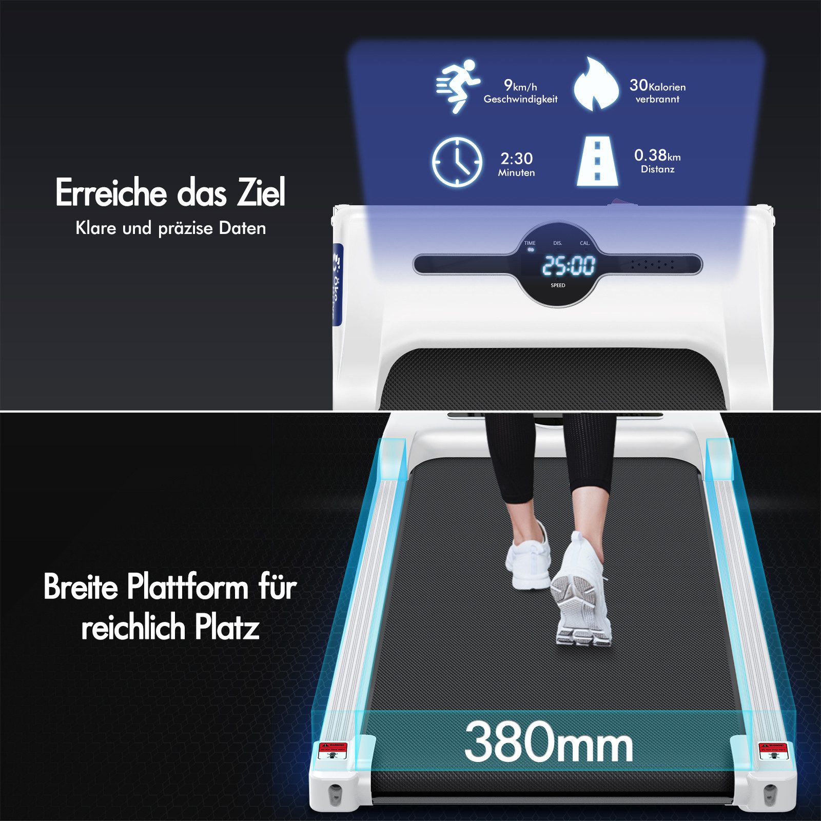 BLACK LORD Laufband für Zuhause, Walking Pad, Klappbares Untertisch-Laufband mit Armlehne (119 x 48,5 x 103 cm, 1-tlg), mit Bluetooth, Fernbedienung, Lautsprecher, 1-12km/h