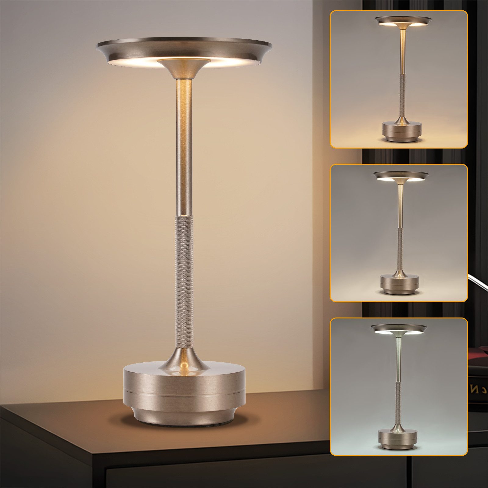 LED Tischleuchte Tischlampe Kabellos Nachttischlampe Touch Dimmbar mit USB Aufladbar