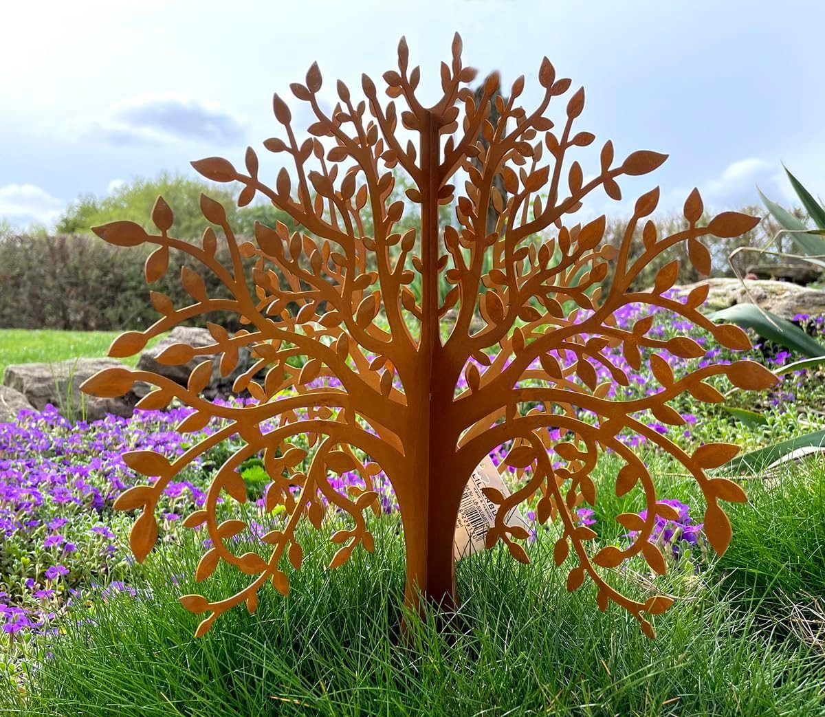 LB H&F Lilienburg Dekofigur Stecker Garten Deko Metall Rost modern Baum Paneele Eingang (Geschenk Beetstecker Metallstecker Roststecker Rostschild Eingang Vorgarten Steingarten draußen außen Steele Garten Skulptur Metallbaum Rostbaum Gartenfigur Dekoobjek
