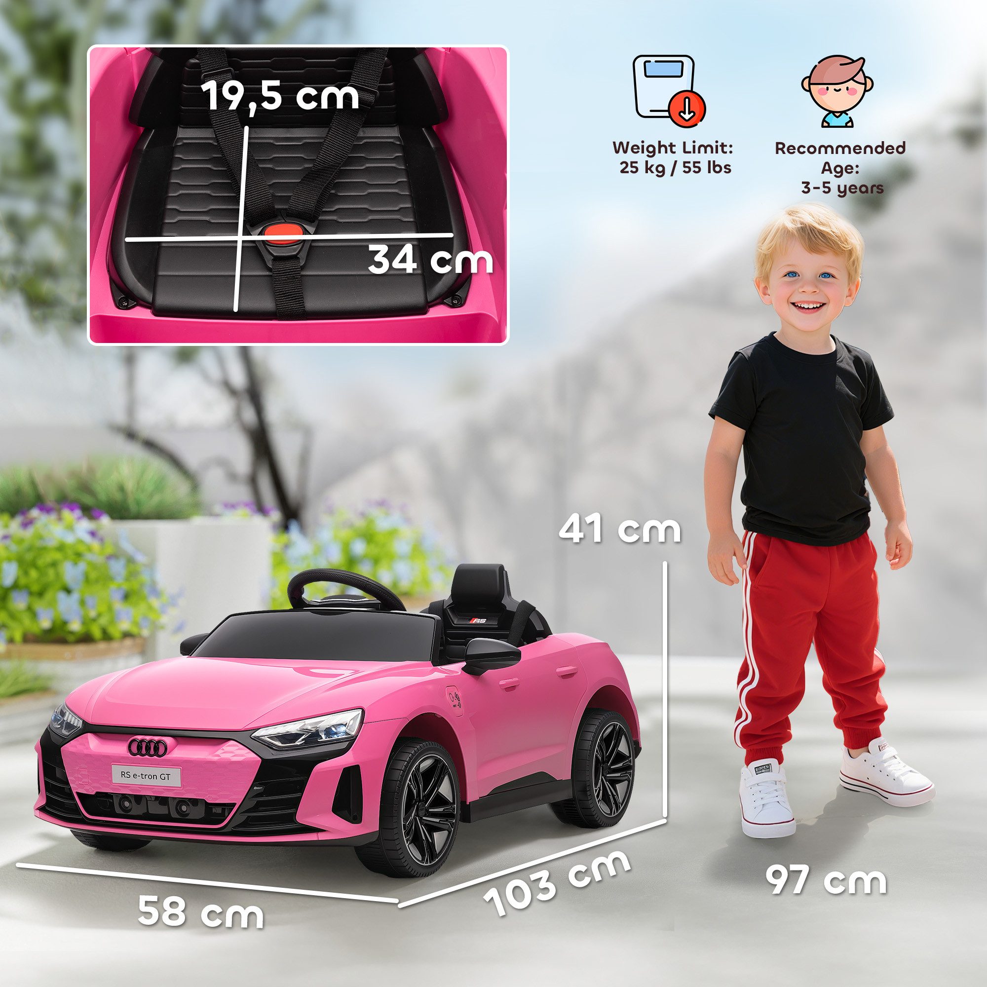 HOMCOM Elektro-Kinderauto 12V Audi E-tron mit Fernbedienung, Musikfunktion, Belastbarkeit 25 kg, (1-tlg), für Garten, Balkon, Rosa