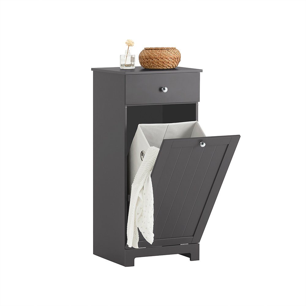 SoBuy Wäscheschrank mit ausklappbarem Wäschesack MDF Grau BZR21-DG günstig online kaufen