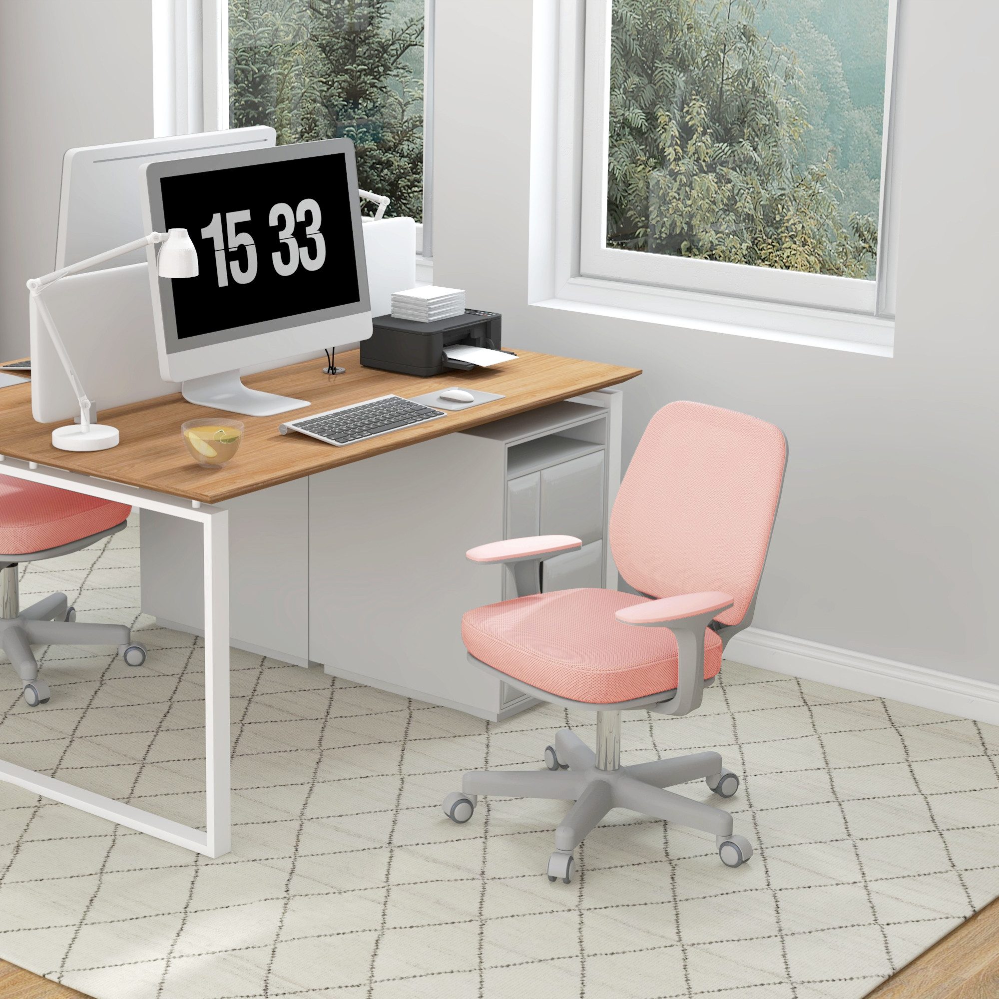 Vinsetto Bürostuhl Schreibtischstuhl mit Drehfunktion, höhenverstellbar Computerstuhl (ergonomisch Schreibtischstuhl, 1 St), für Home-Office, Polyester, Rosa