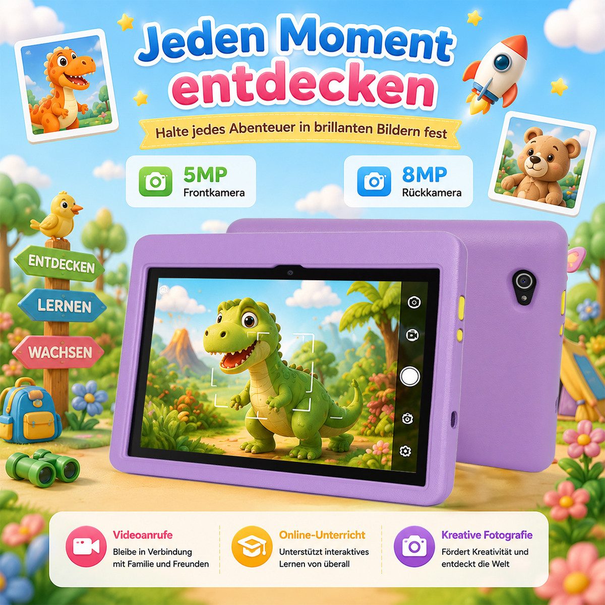 Happybe 10 Zoll 64GB/128GB Android 16 mit Hülle Kindersicherung WLAN Kinder Tablet (10.1", 128 GB, Android, 24(3+21)GB RAM, 6000 mAh) – Bild 5 von 5