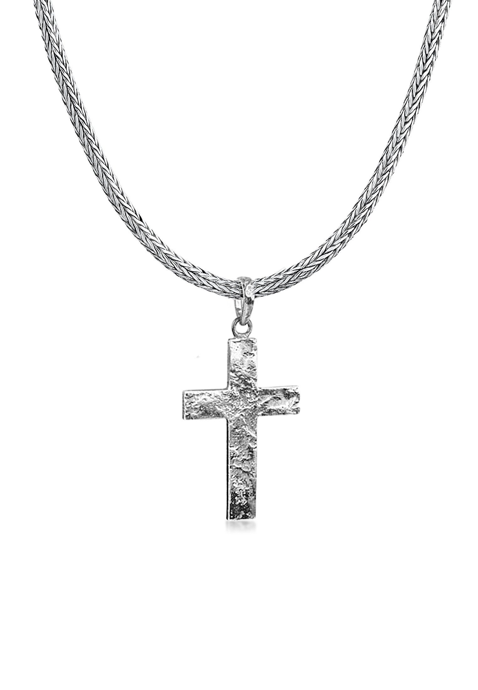 Kuzzoi Kette mit Anhänger »Herren Zopfkette Kreuz Gehämmert 925 Silber«
