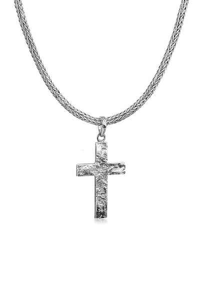 Kuzzoi Kette mit Anhänger »Herren Schlangenkette Kreuz Gehämmert 925 Silber«