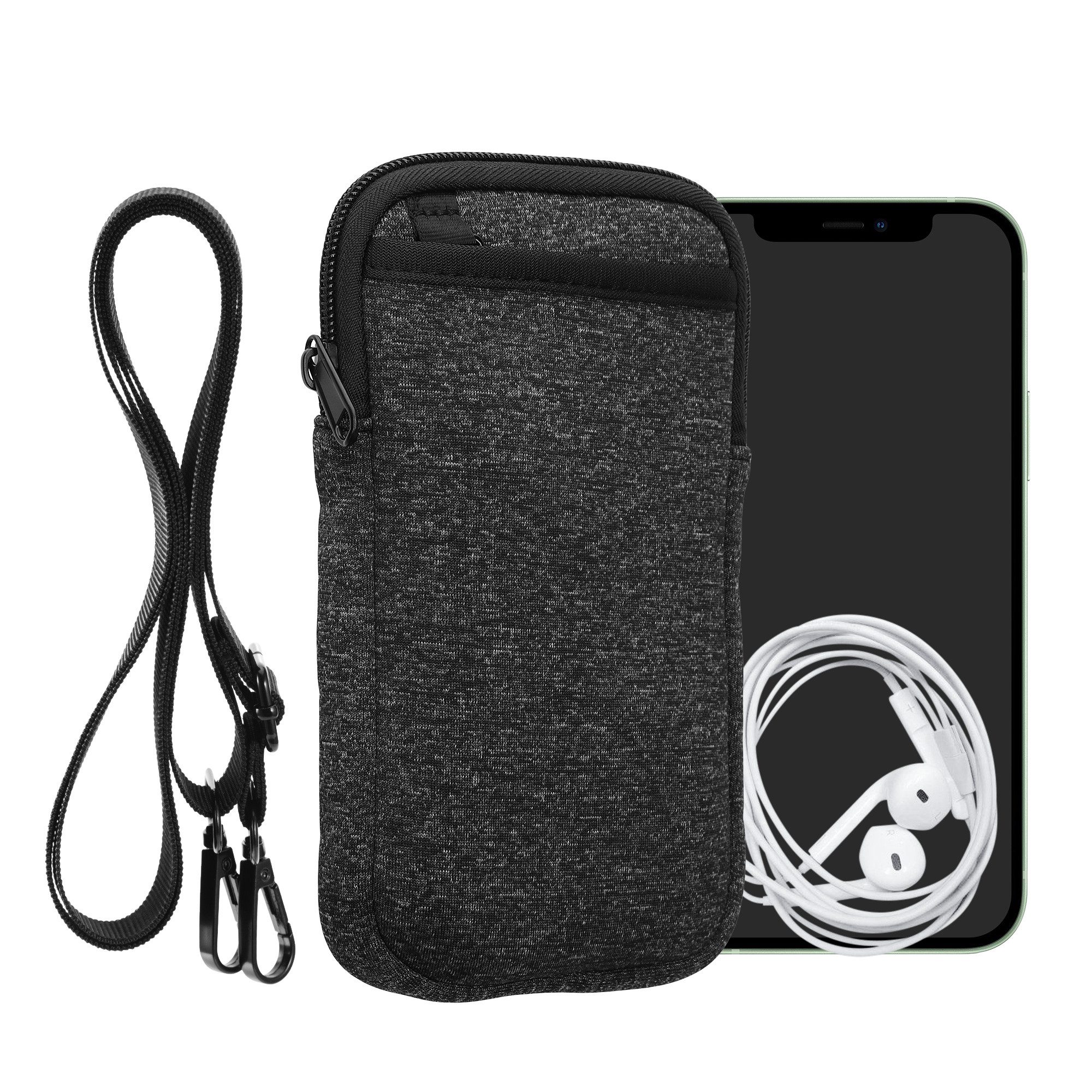 kwmobile Handyhülle Handy Tasche zum Umhängen für XL - 6,7/6,8" Hülle mit Band, Necklace Case - Neopren Cover mit Reißverschluss