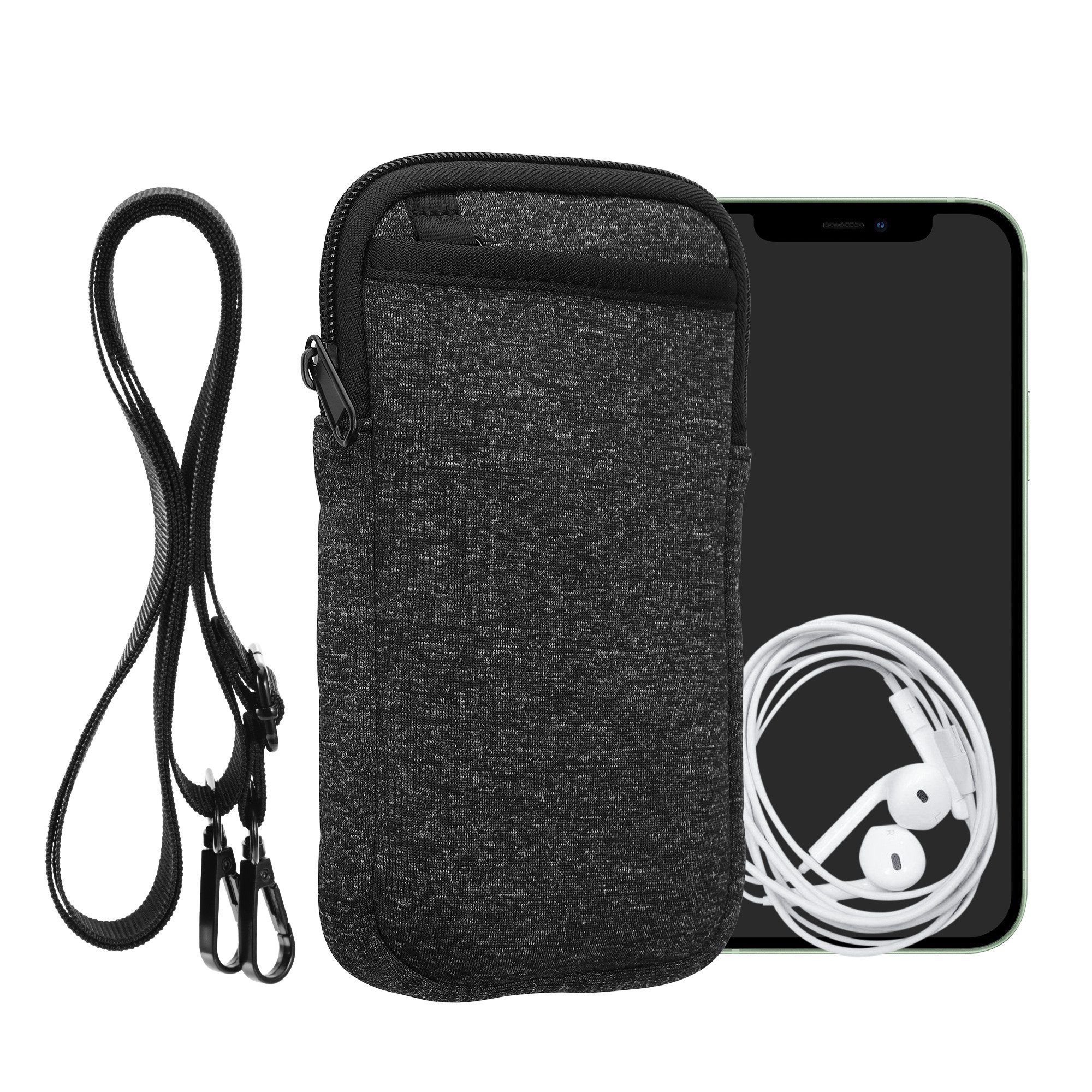 kwmobile Sleeve Handy Tasche zum Umhängen für XL - 6,7/6,8" Hülle mit Band, Necklace Case - Neopren Cover mit Reißverschluss