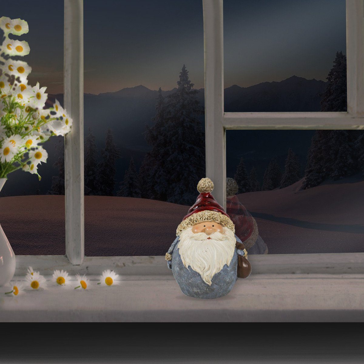 colourliving Weihnachtsfigur Weihnachtsmann Figur mit rund Säckchen auch als Fensterdeko Handbemalt, geeignet Fensterdeko