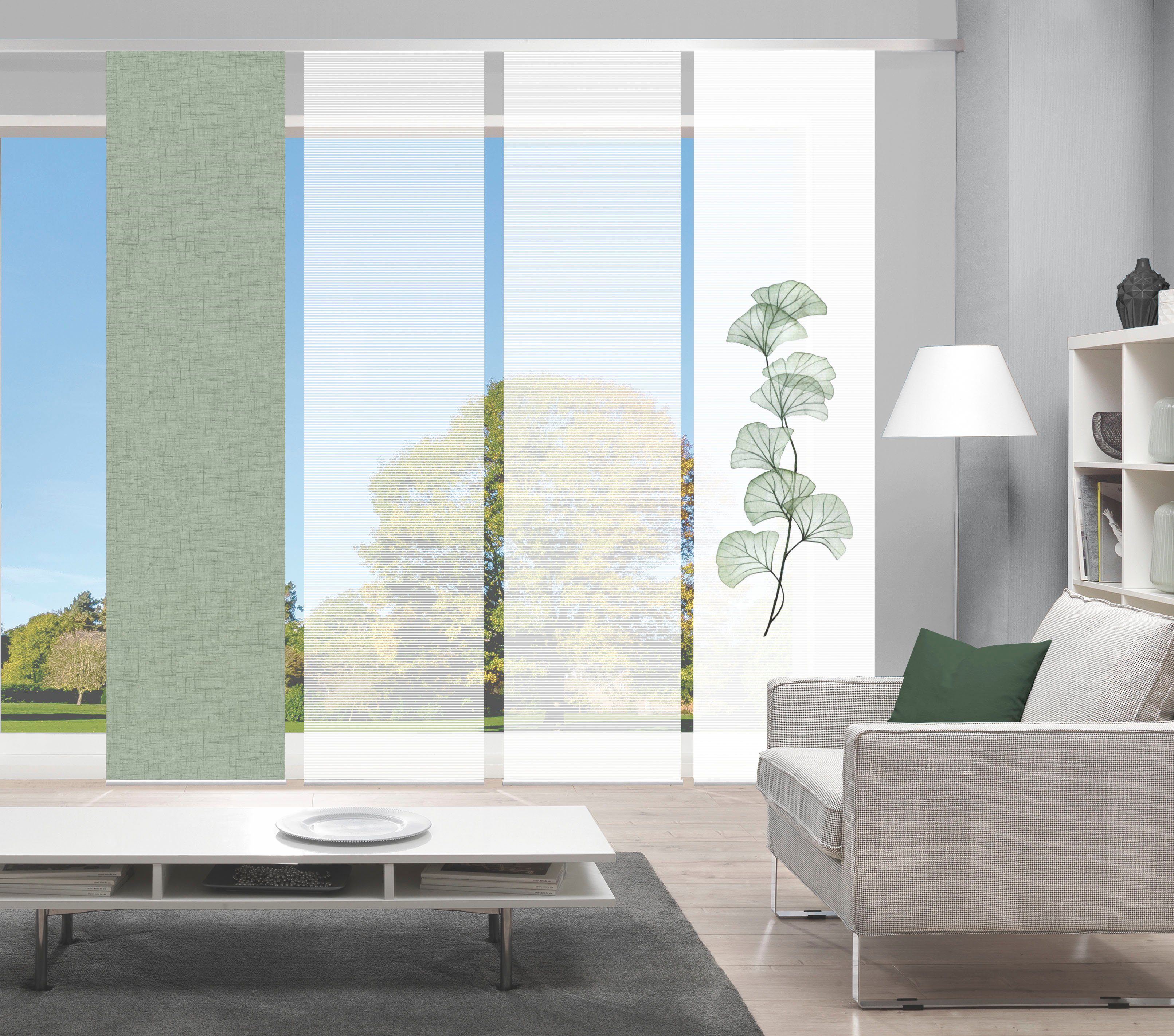 Vision S Schiebegardine BERTO 4er SET (4 St), Paneelwagen, halbtransparent, Schiebevorhang Digidruck 4er Set BERTO