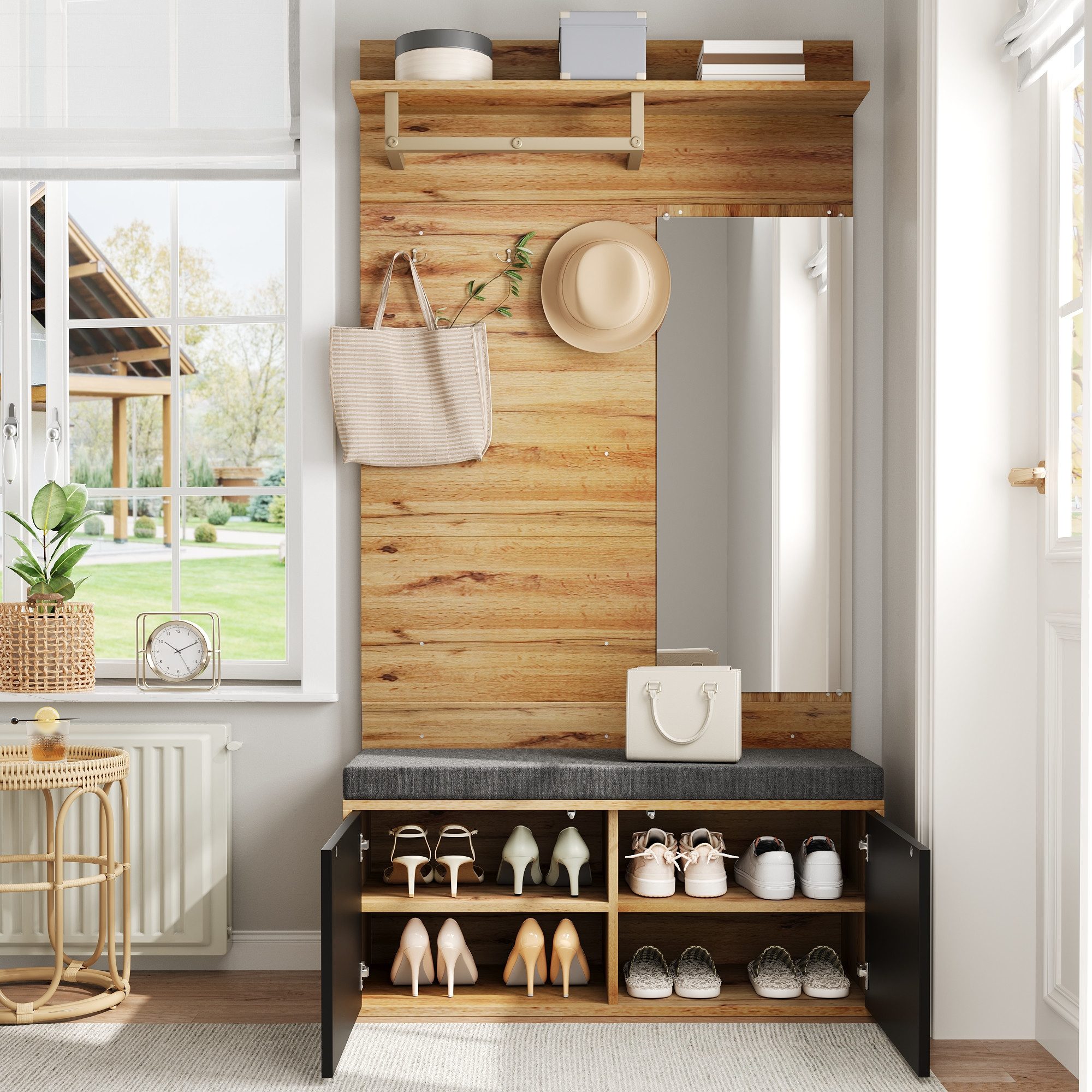 HAUSS SPOLE Garderoben-Set mit Spiegel,Hochschrank Flurgarderoben mit Sitzb günstig online kaufen