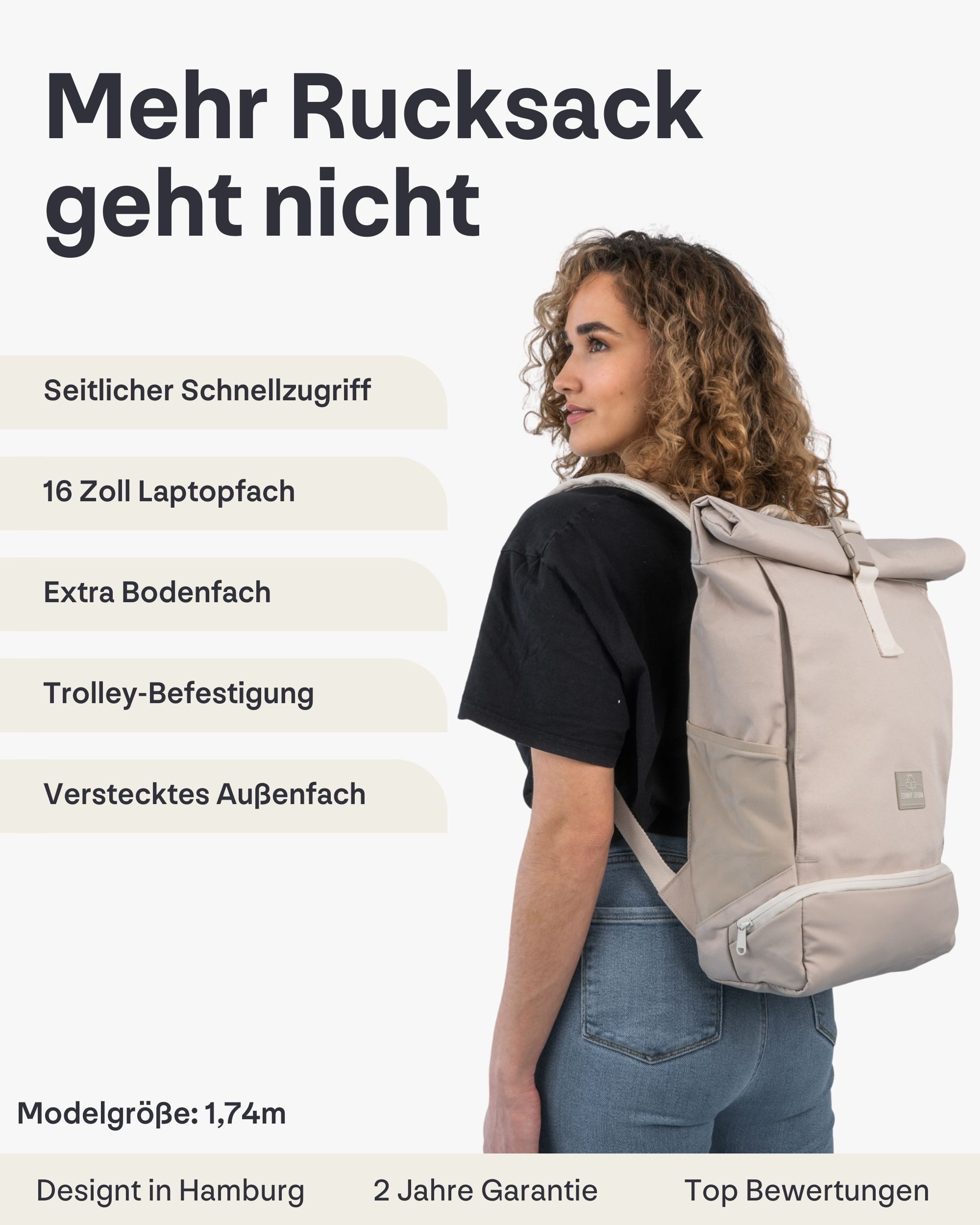 Johnny Urban Cityrucksack Allen Medium Rolltop mit Laptopfach (1-tlg), Wasserabweisend