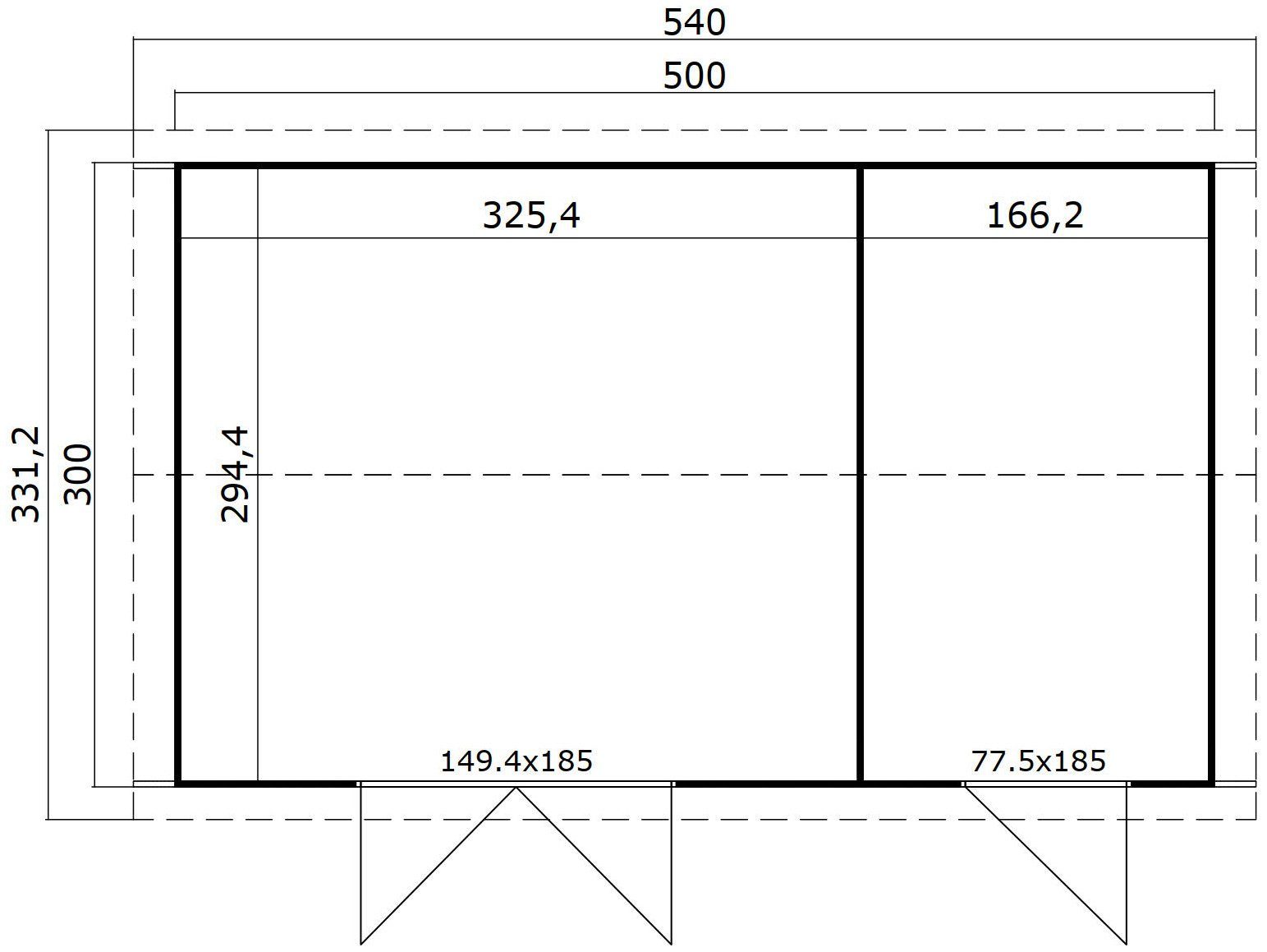LASITA MAJA 2-Raum, Blochbohlenhaus XL, 540x331 Fundamentmass 28mm 5000x3000, cm, BxT: Tuvalu Gletschergrün Gartenhaus