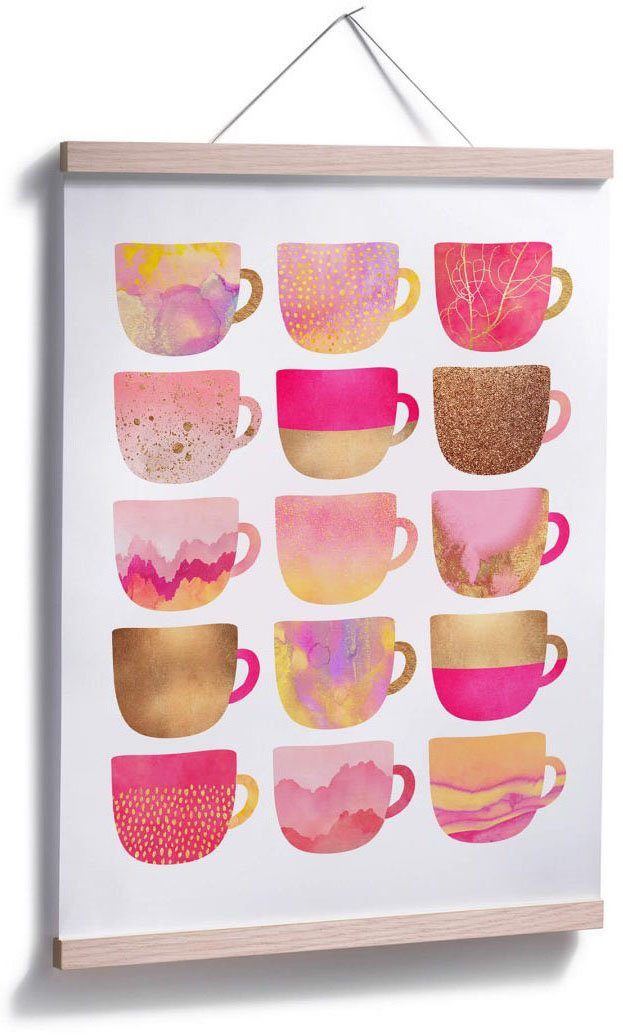 Geschirr Wall-Art Besteck (1 Kaffeetassen & Poster Pink, St)