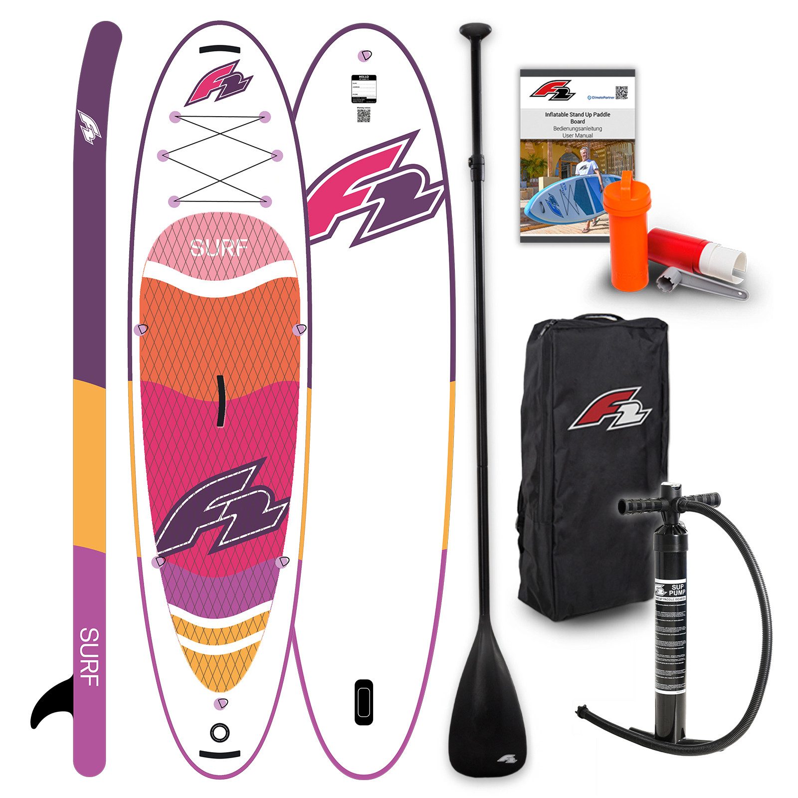 F2 SUP-Board F2 Stand Up Paddle Board Surf SUP Damen 10'2" Lila 2025, Aufblasbar, (Set)